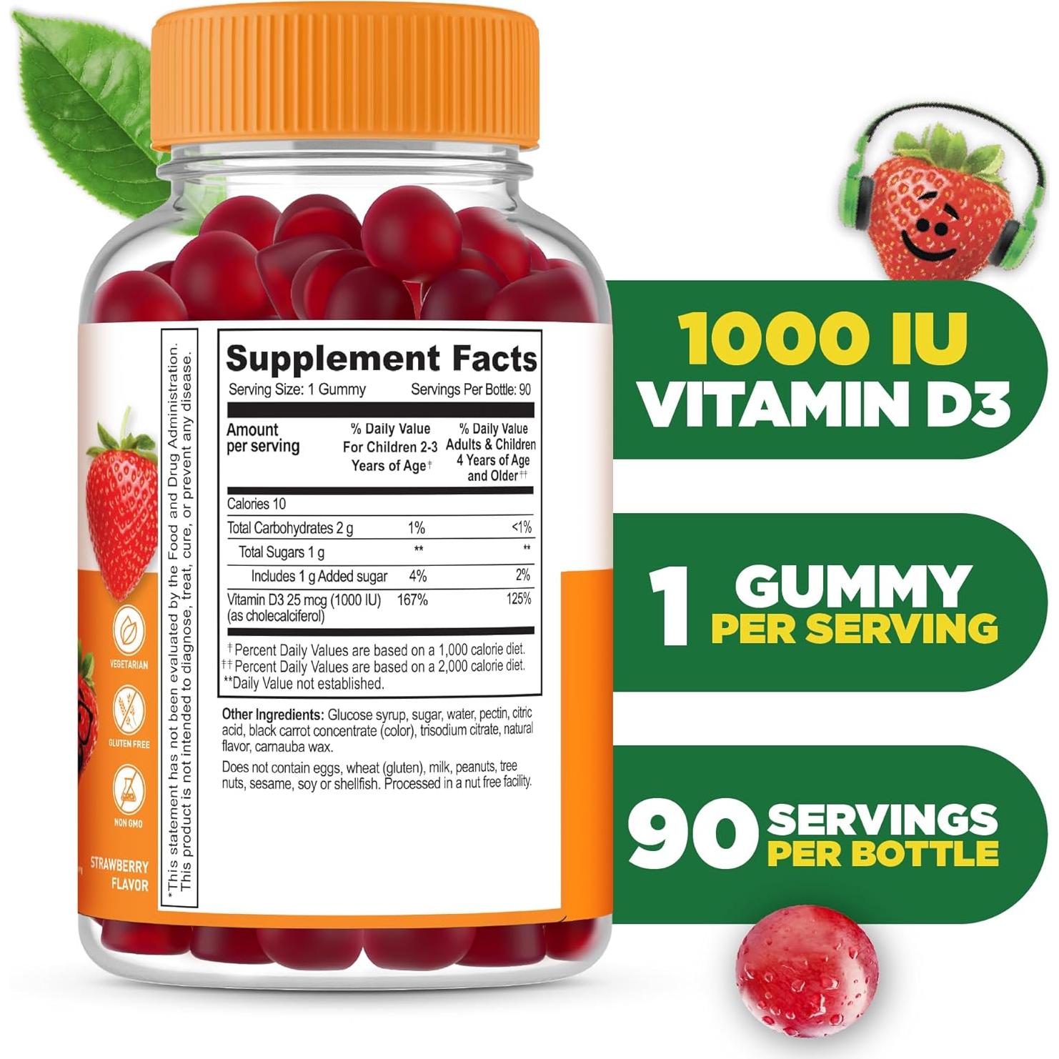 Gomitas de Vitamina D3 Lifeable 1000 IU para Niños 90 Unidades