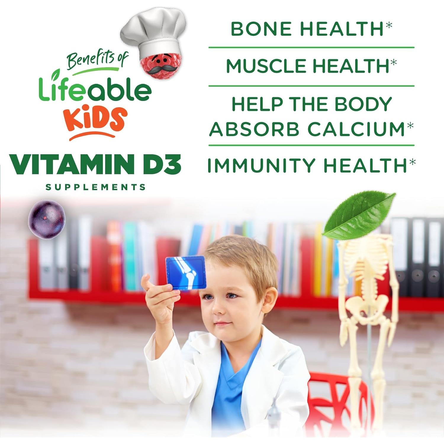 Gomitas de Vitamina D3 Lifeable 1000 IU para Niños 90 Unidades