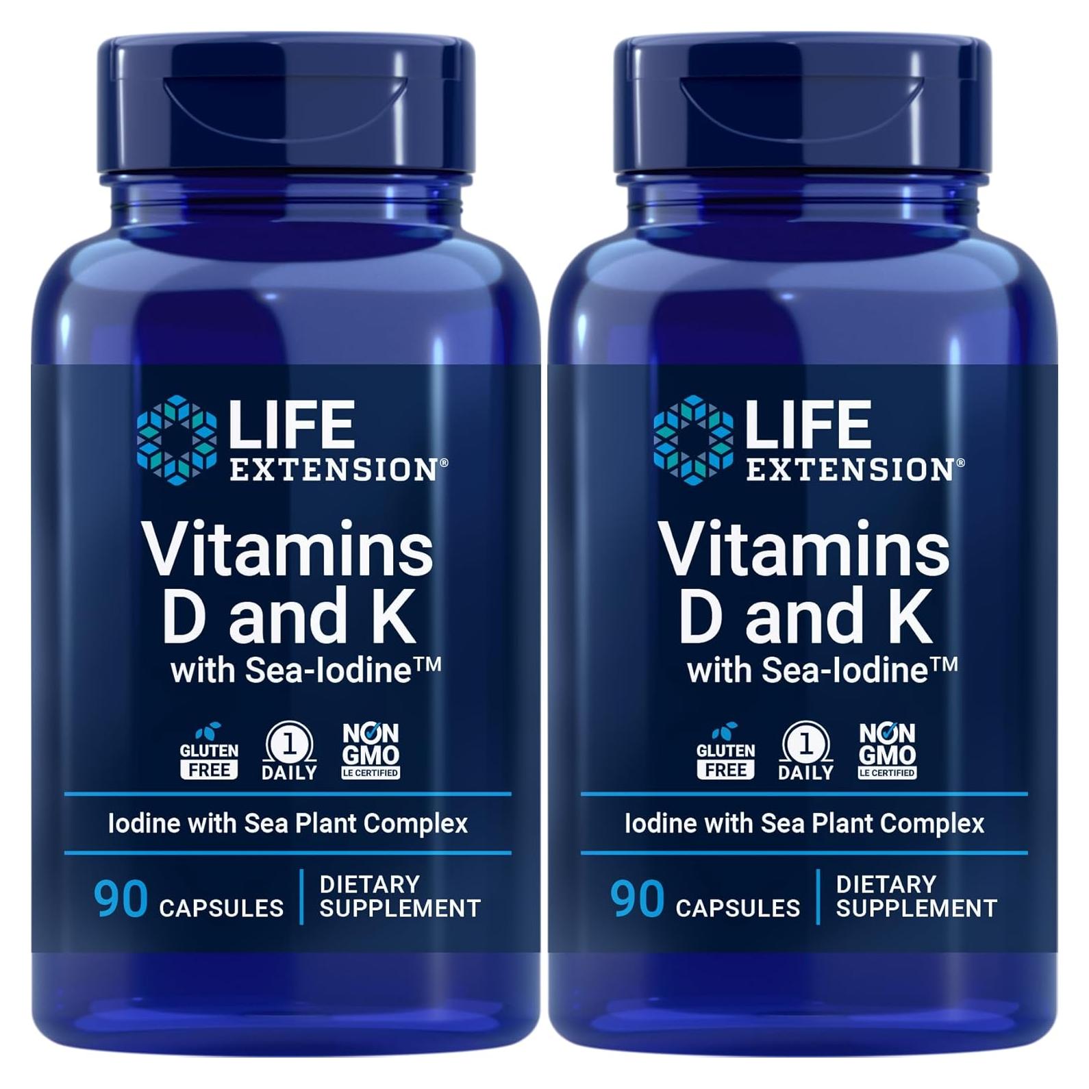 Vitaminas D y K Life Extension con Sea-Iodine 90 Cápsulas