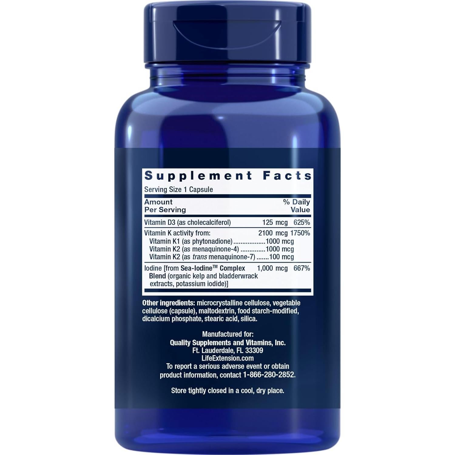 Vitaminas D y K Life Extension con Sea-Iodine 90 Cápsulas