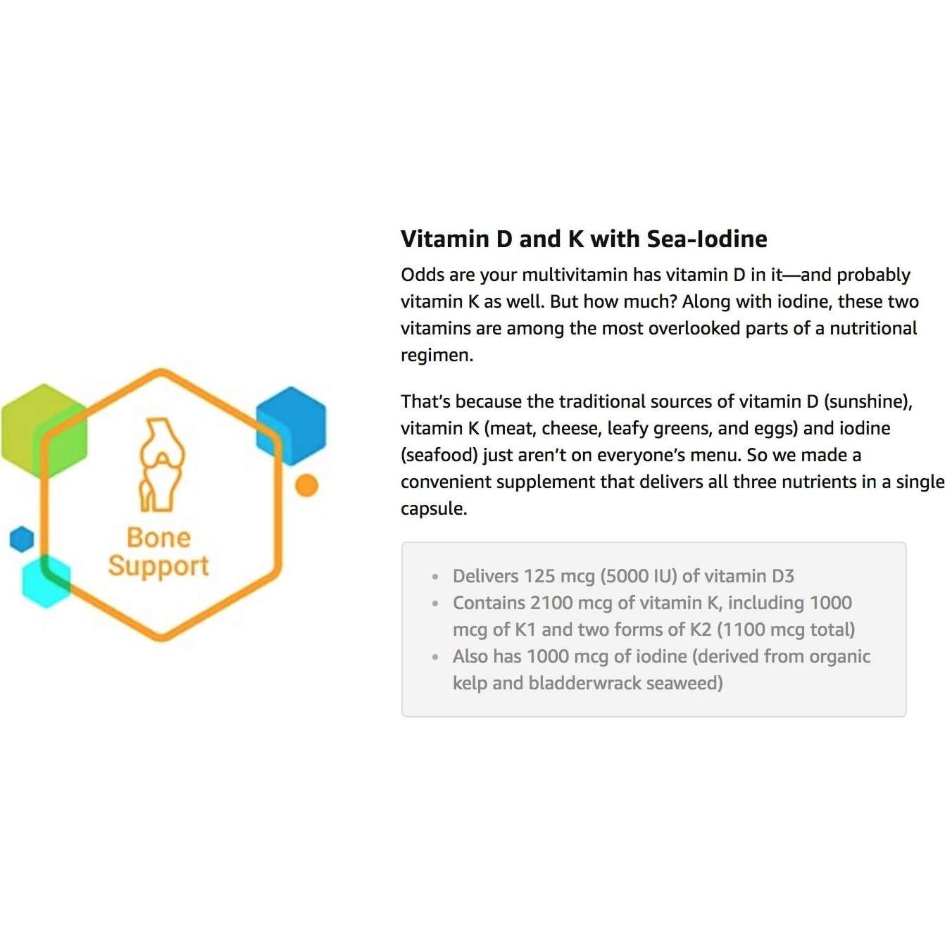 Vitaminas D y K Life Extension con Sea-Iodine 90 Cápsulas