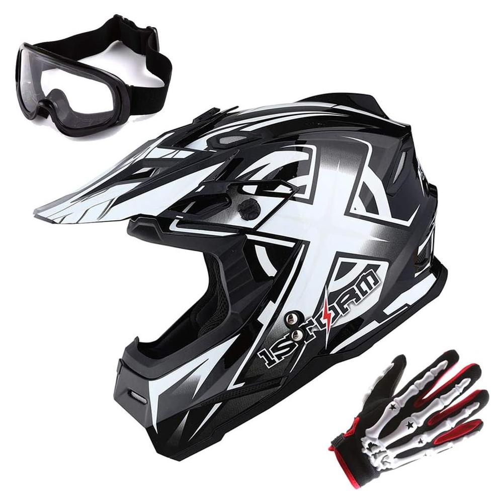 Casco Motocross 1Storm HF801 Grande Blanco + Gafas + Guantes