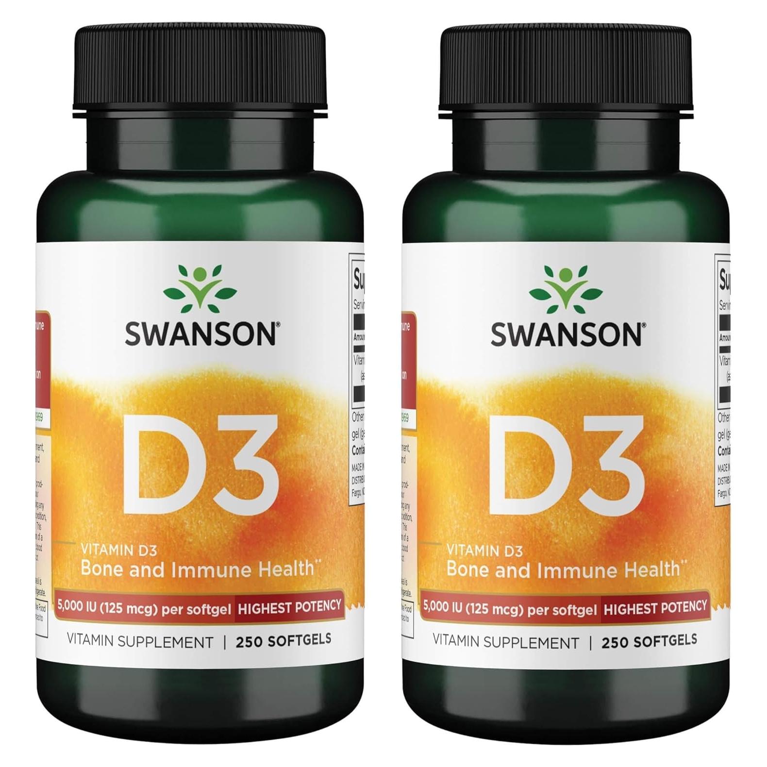Swanson Vitamina D3 125 mcg - Suplemento 250 Gelatinas Blandas