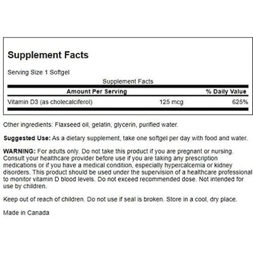 Suplemento Vitamina D3 Swanson 250 Cápsulas Blandas