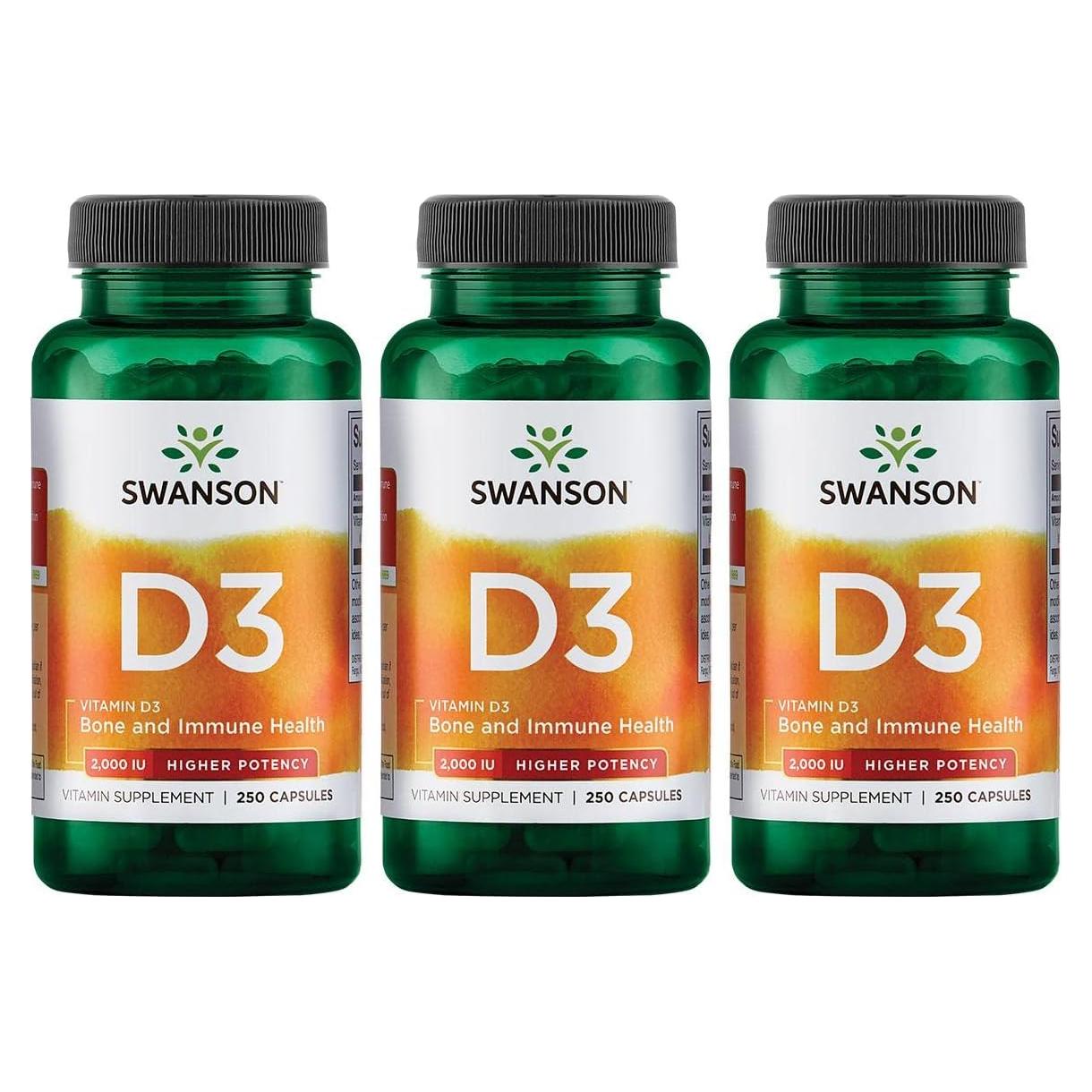 Vitamina D-3 2000 IU Swanson - 250 Cápsulas para Salud Ósea