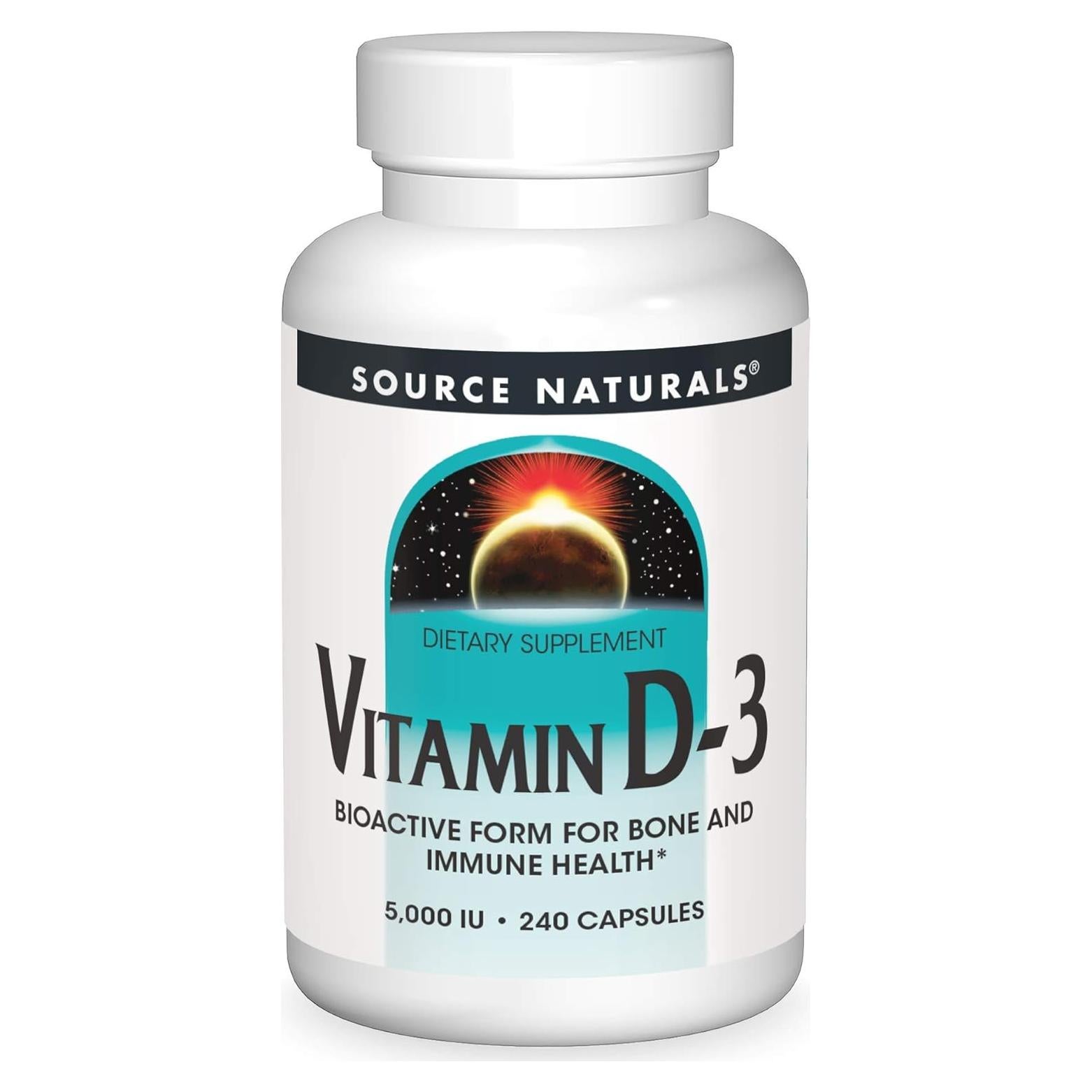Vitamina D-3 5000 IU Source Naturals 240 Cápsulas Salud Ósea