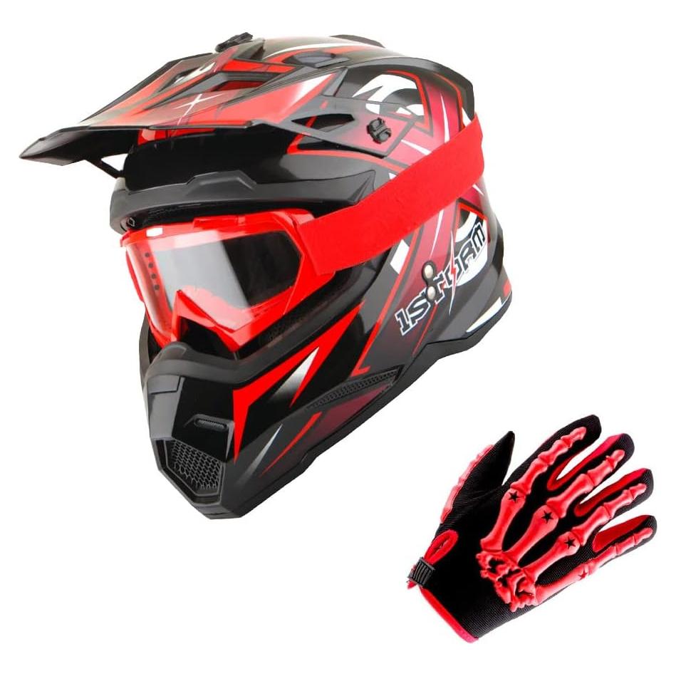 Casco 1Storm MX Adulto XXL Rojo + Gafas y Guantes