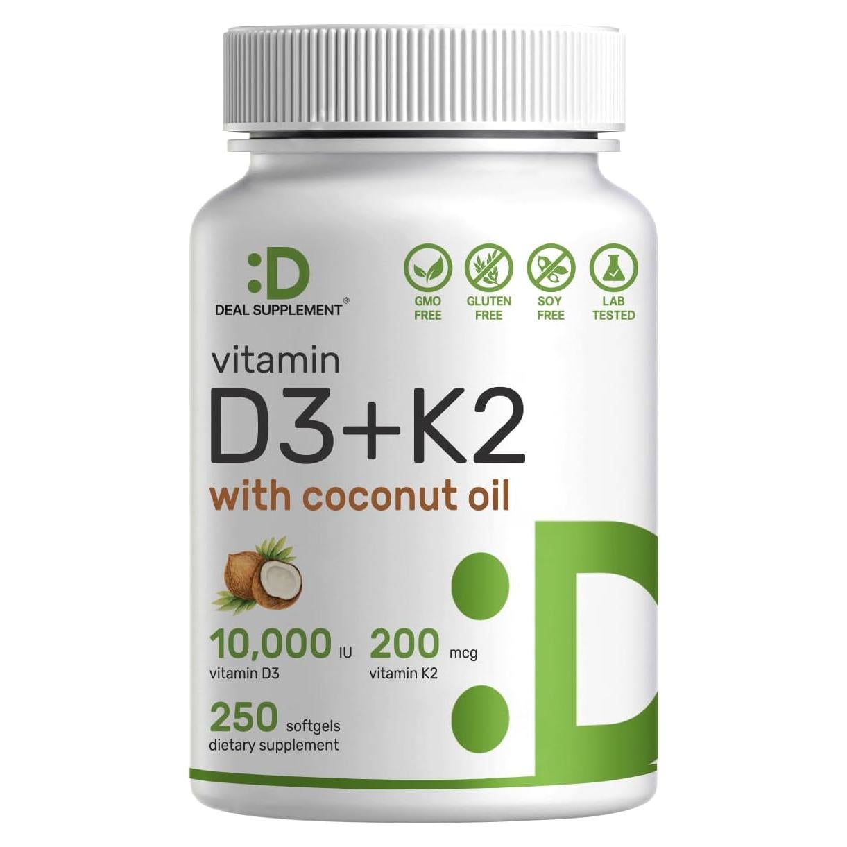 Suplemento Deal Vitamina D3 10000 UI + K2 MK7 200 mcg 250 Gelatinas