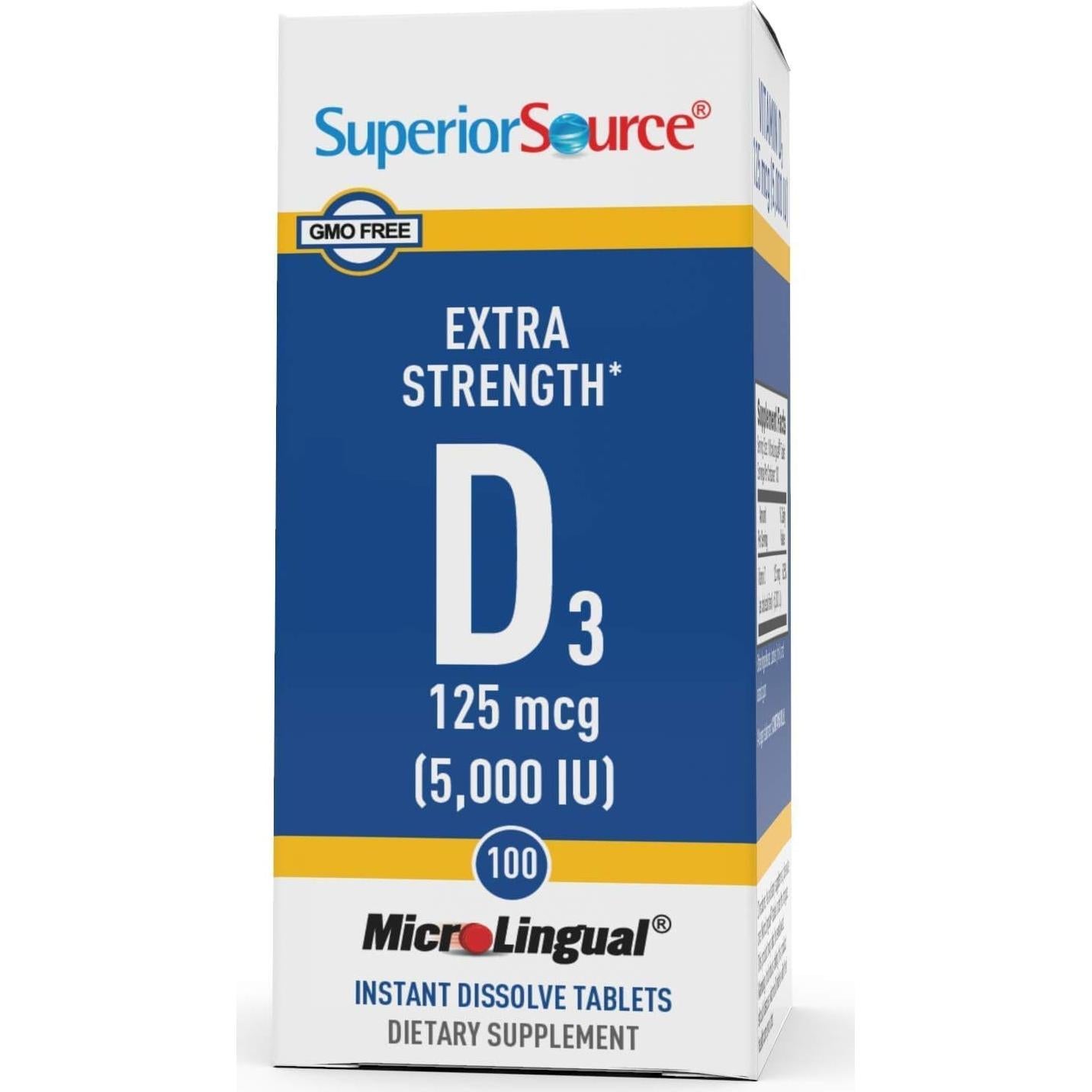 Vitamina D3 5000 UI Superior Source - 100 Tabletas Sublinguales