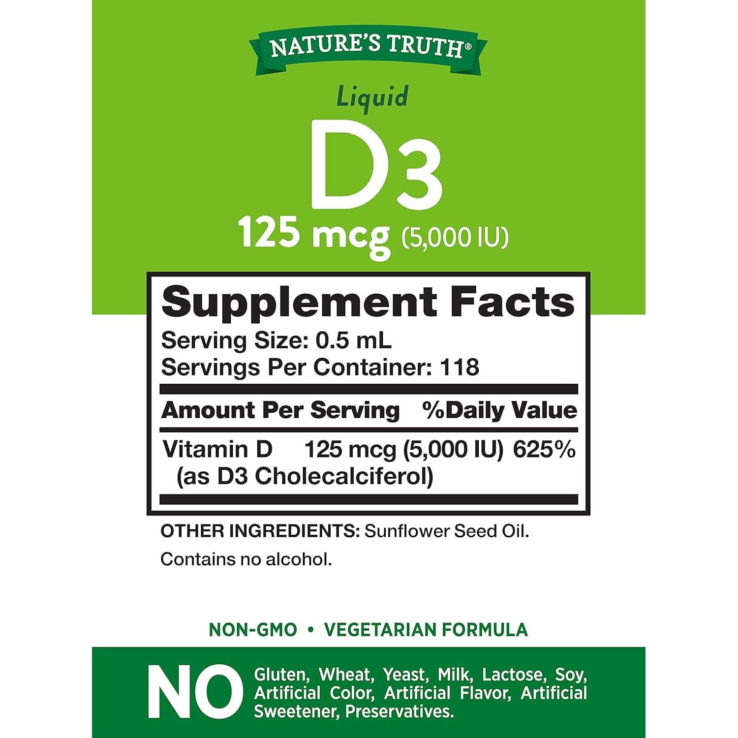 Vitamina D3 Líquida Verdad de la Naturaleza 5000 UI 59 ml