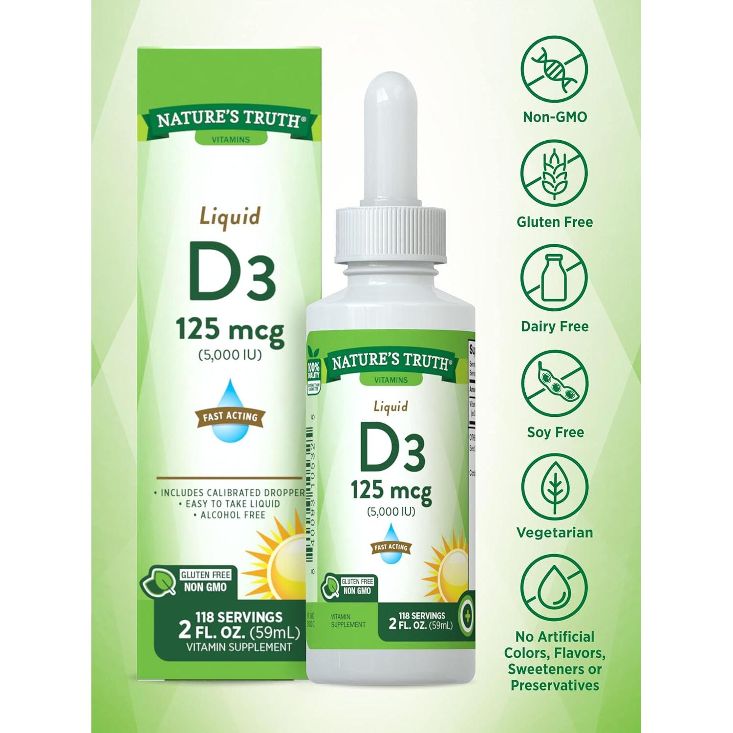 Vitamina D3 Líquida Verdad de la Naturaleza 5000 UI 59 ml