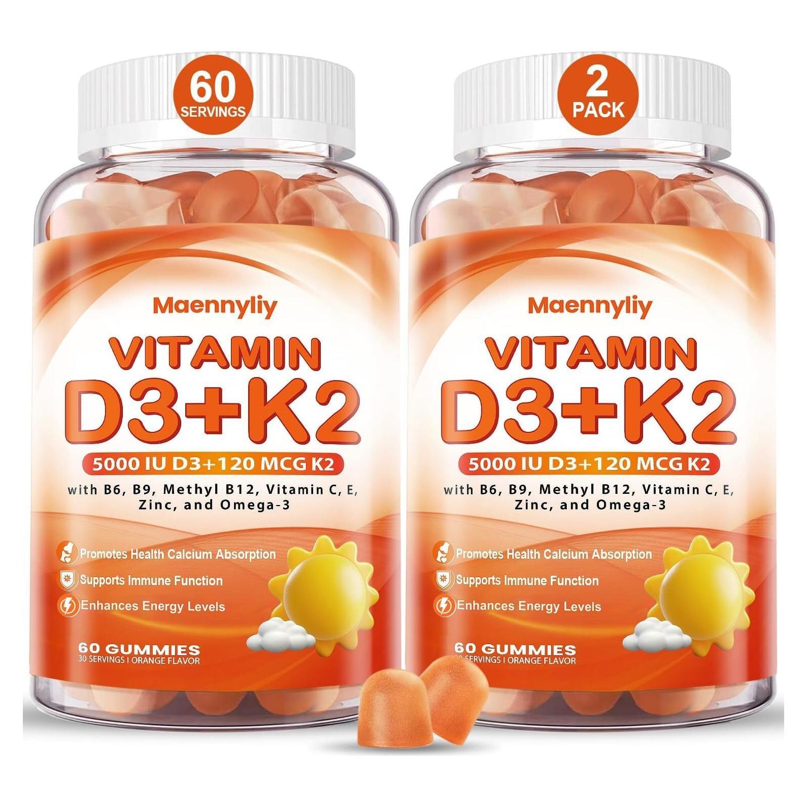 Gomitas de Vitamina D3 K2 Maennyliy 60 Unidades Sabor Naranja