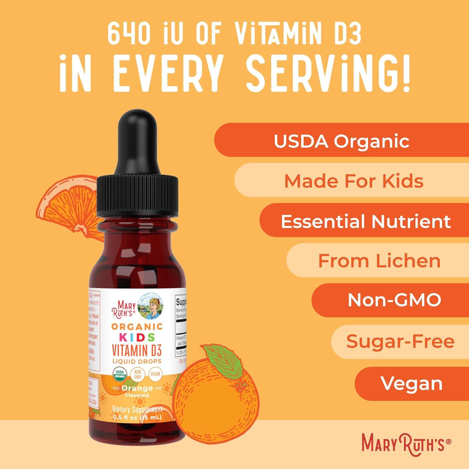 Gotas Líquidas de Vitamina D3 MaryRuth 640 IU para Niños 0.5 mL