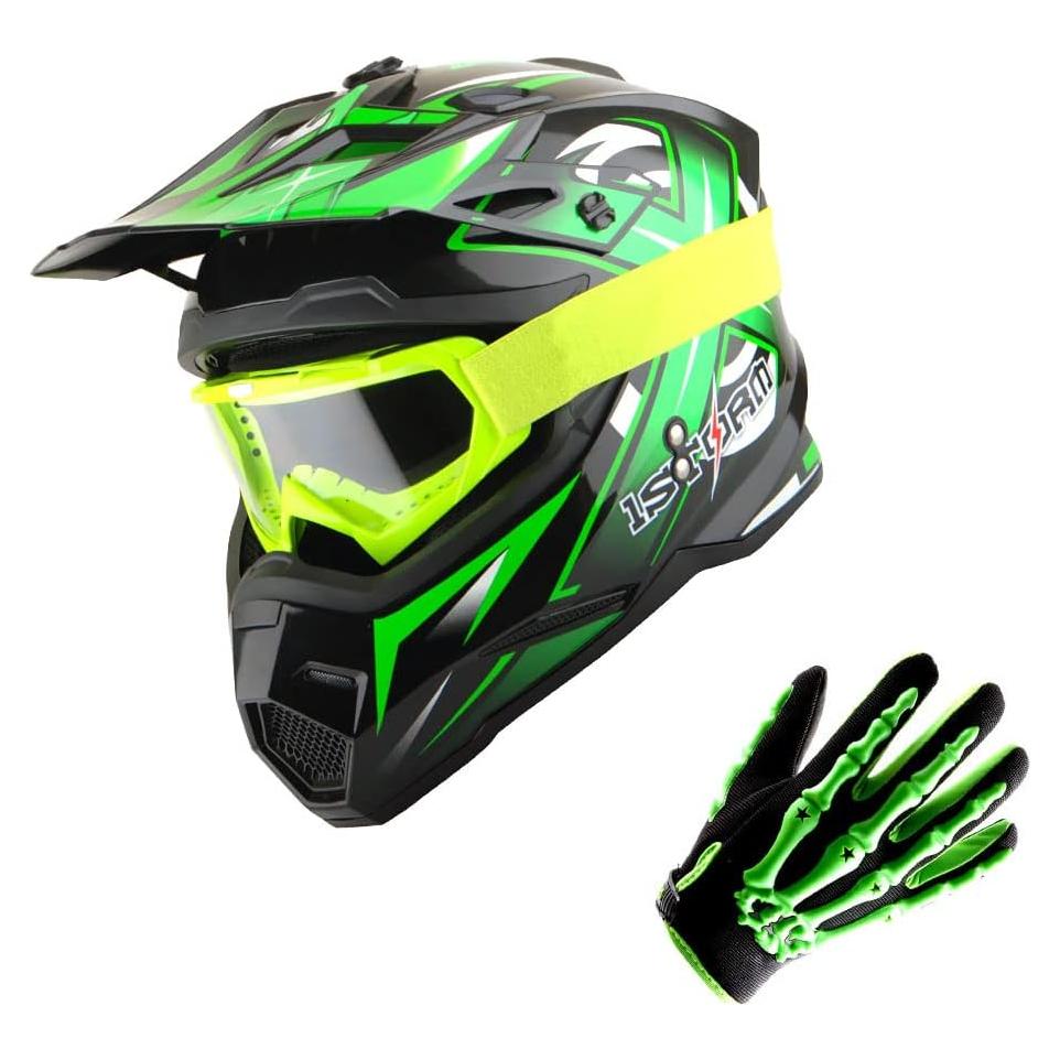 Casco MX Power Gear HF801 Verde + Gafas y Guantes XL