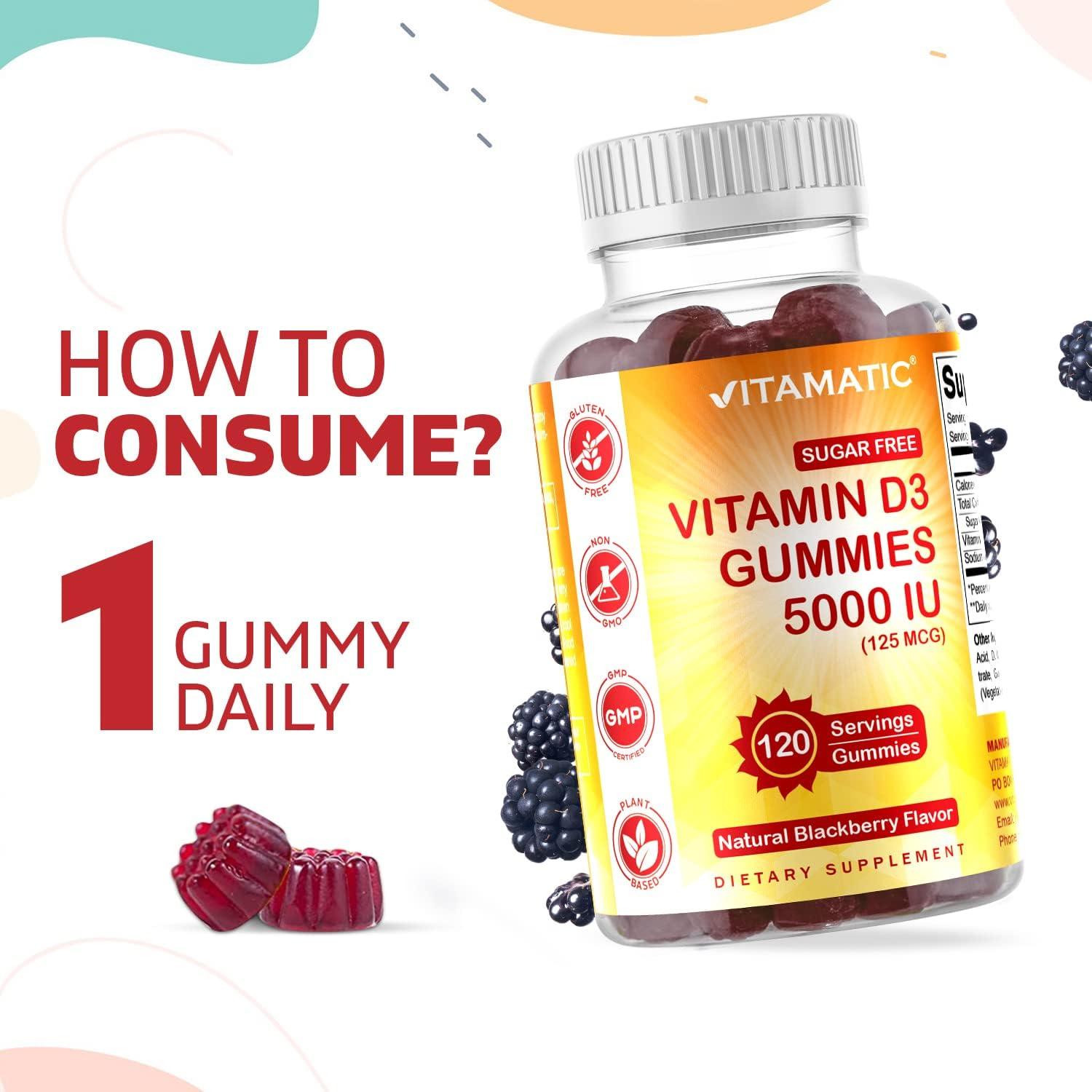 Gominolas Vitamina D3 Vitamatic 5000 UI - 120 Unidades - Sin Azúcar