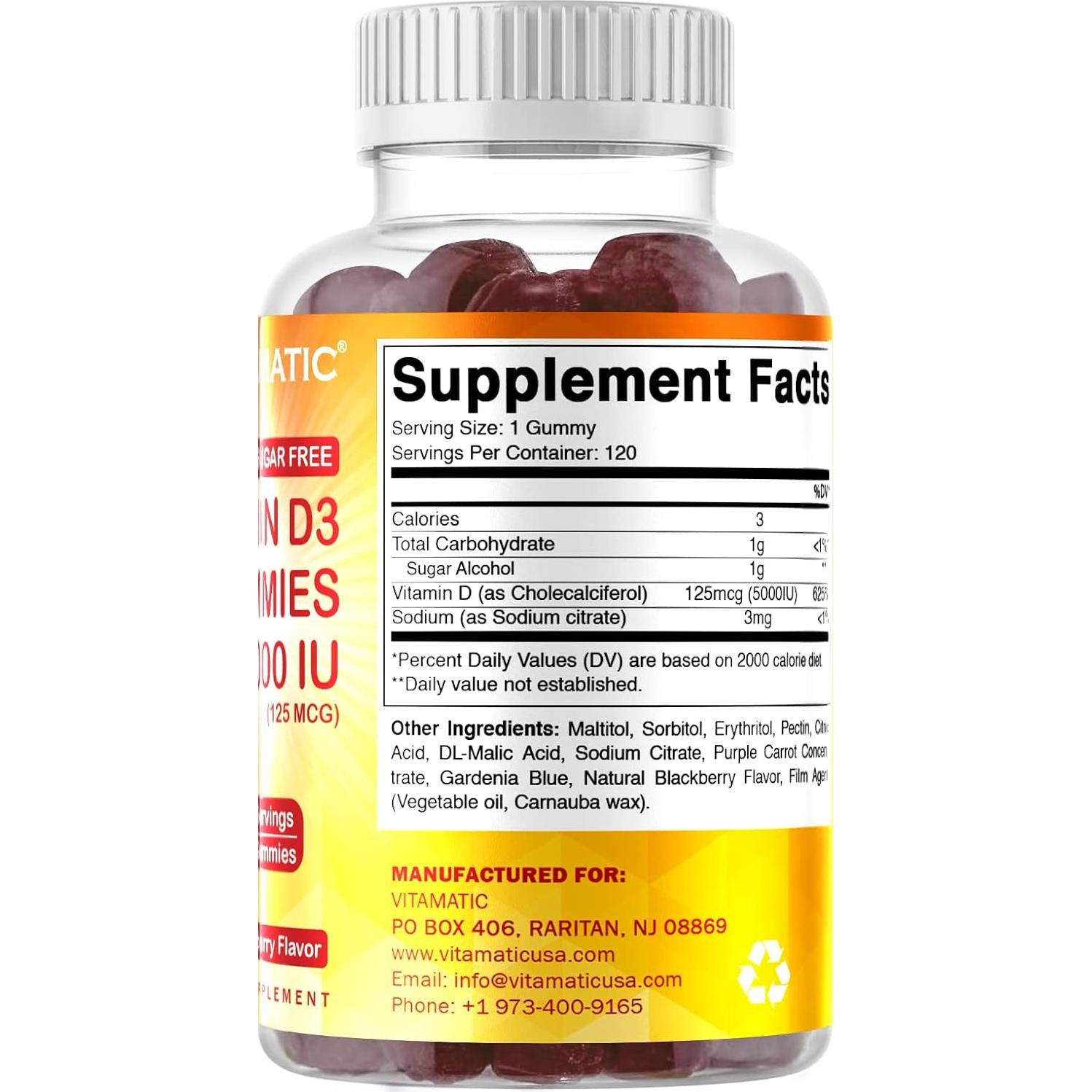 Gominolas Vitamina D3 Vitamatic 5000 UI - 120 Unidades - Sin Azúcar