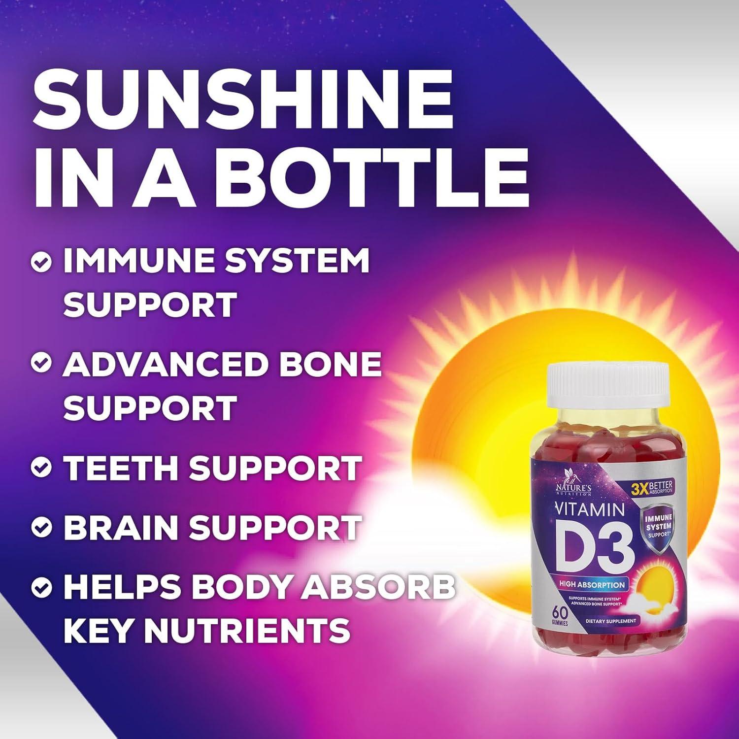 Suplemento Gummy Vitamina D3 5000 IU Nature's Nutrition - 60 Gomas