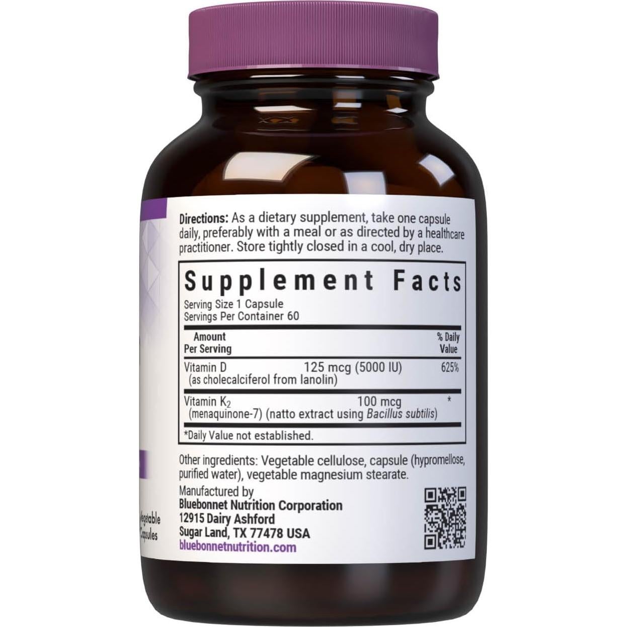 Vitaminas D3 y K2 Bluebonnet Nutrition 60 Cápsulas Vegetales