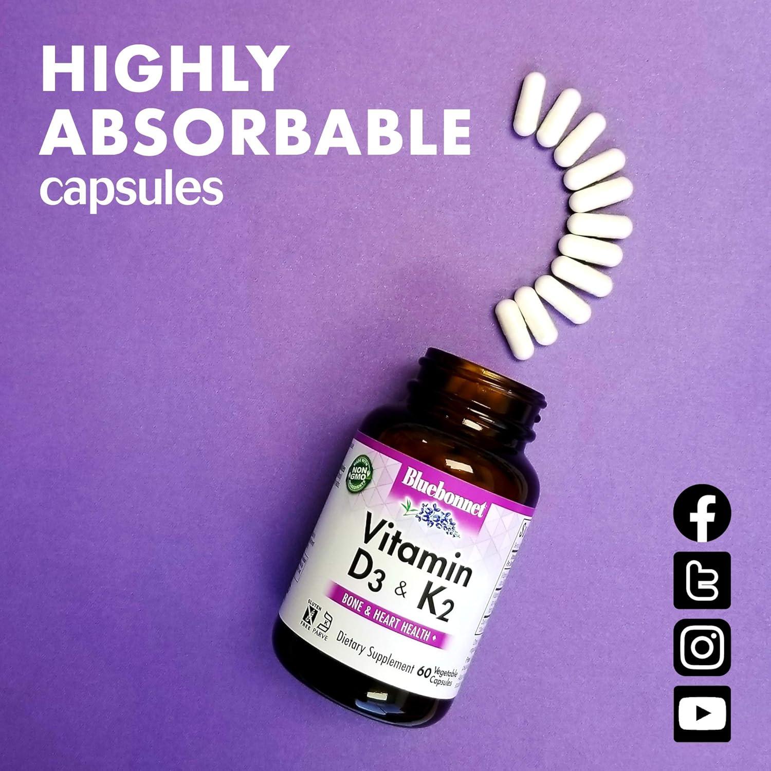 Vitaminas D3 y K2 Bluebonnet Nutrition 60 Cápsulas Vegetales