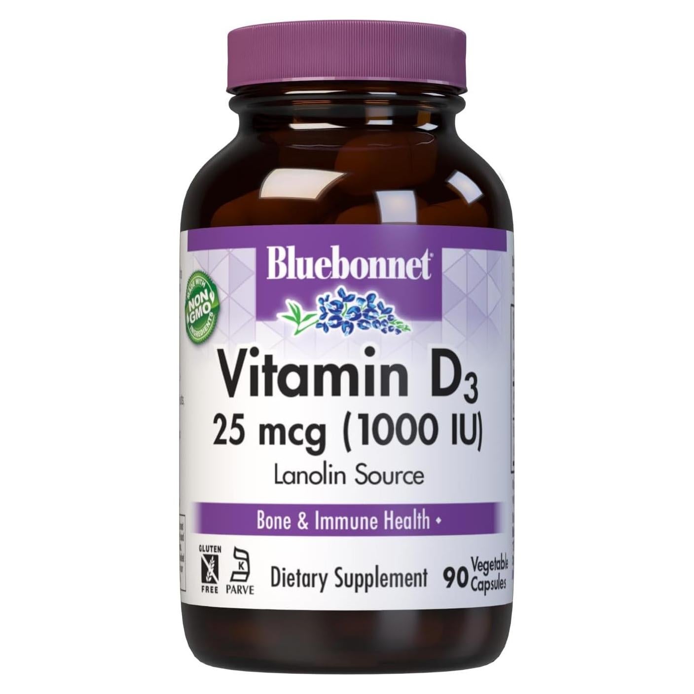 Vitaminas D3 1000 UI BlueBonnet Nutrition 90 Cápsulas Vegetales