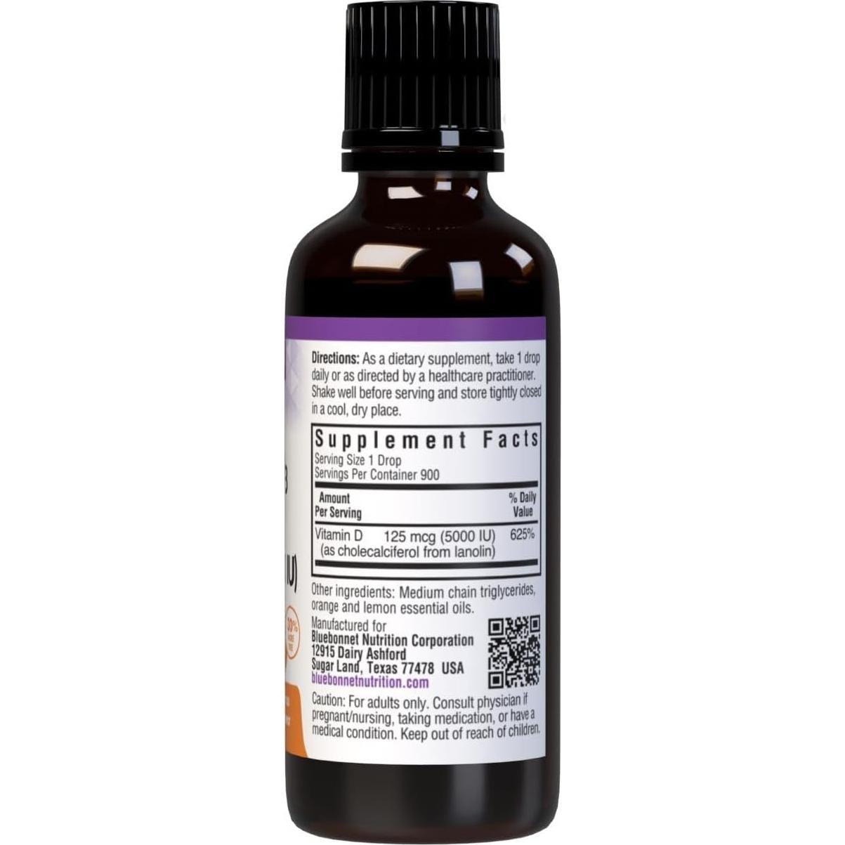 Gotas Líquidas de Vitamina D3 Bluebonnet 125 mcg 29.57 ml