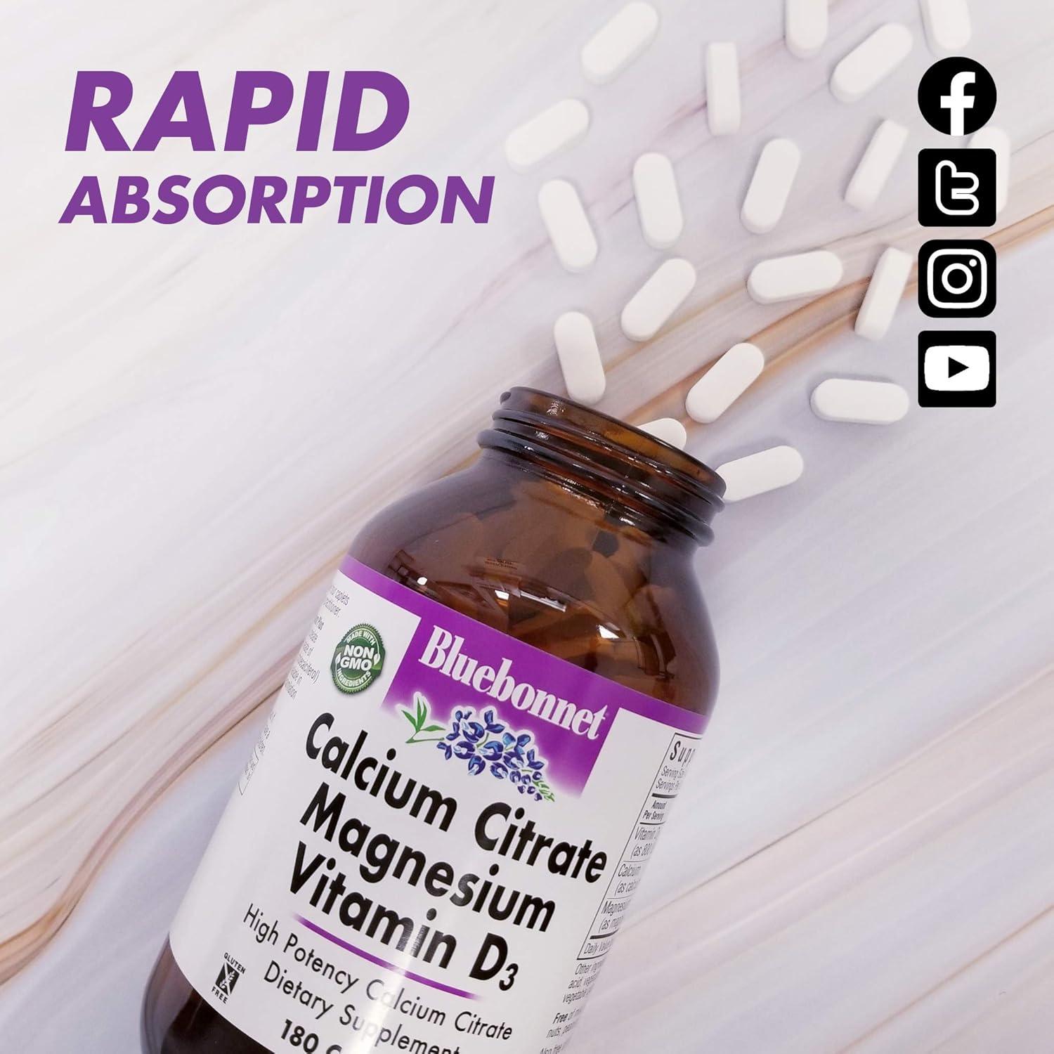 Capletas de Citrato de Calcio y Magnesio Bluebonnet 180 Unidades