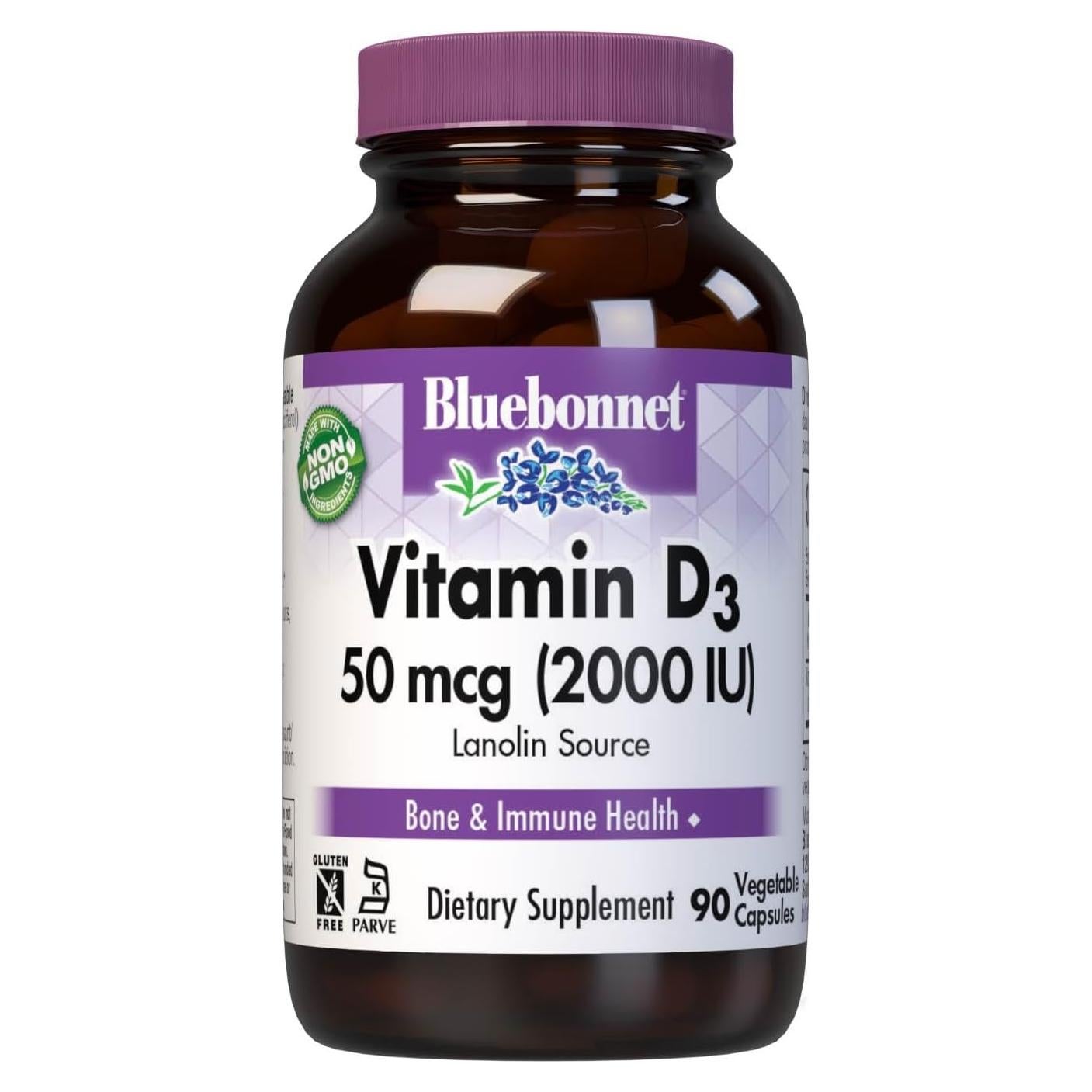 Cápsulas Vegetales Vitamina D3 2000 UI BlueBonnet 90 Unidades