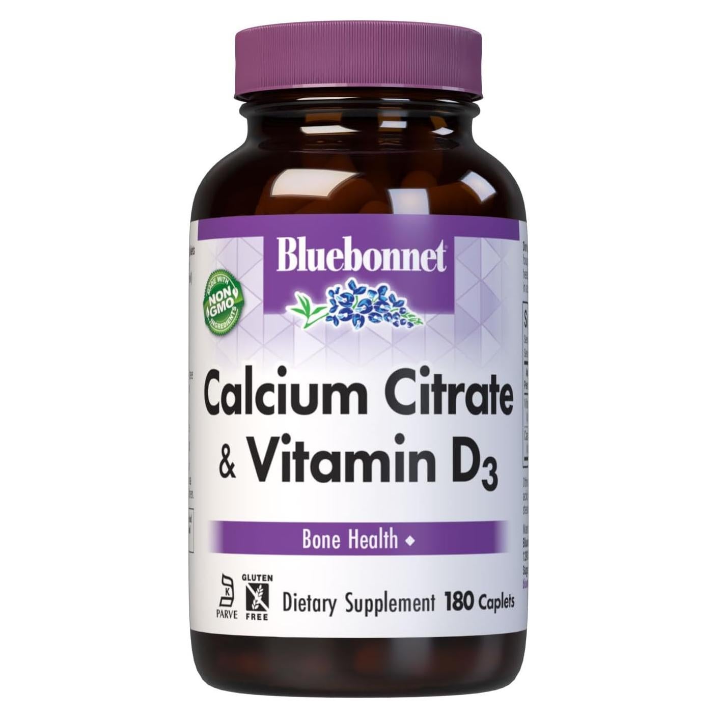 Citrato de Calcio Bluebonnet 1000mg + Vitamina D3 800UI - 180 Tabletas