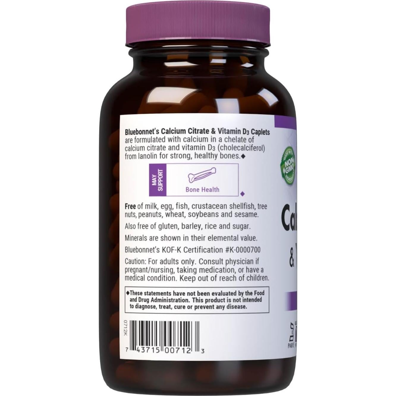 Citrato de Calcio Bluebonnet 1000mg + Vitamina D3 800UI - 180 Tabletas