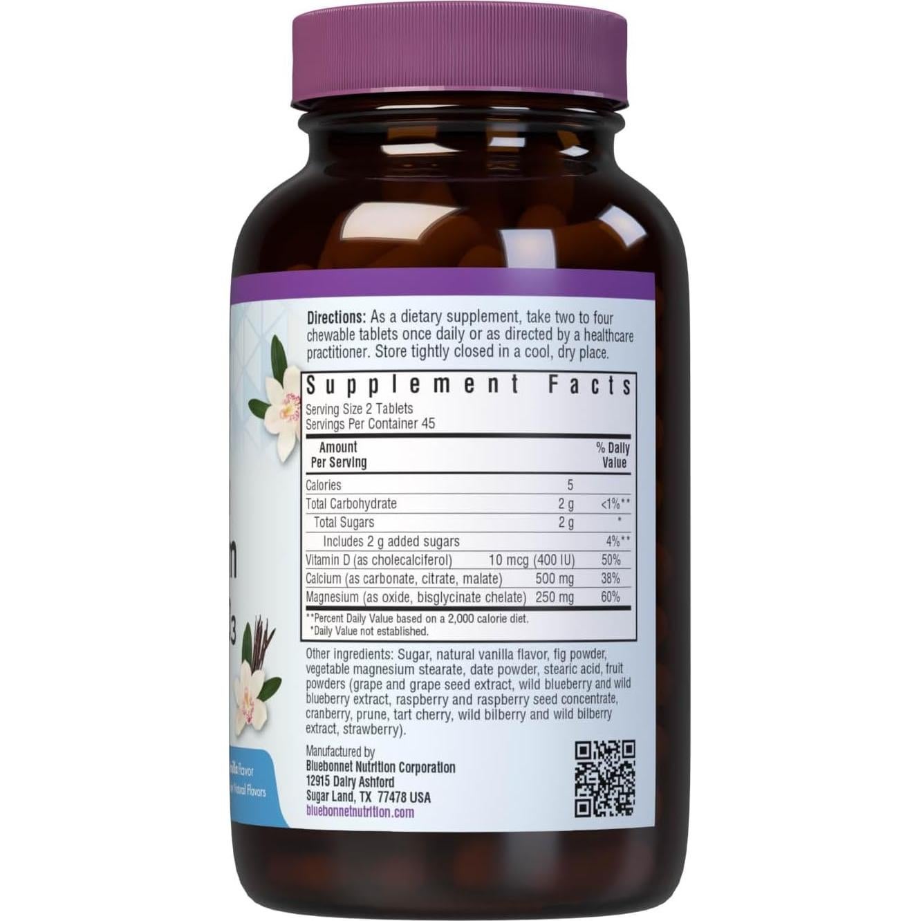 Suplemento de Calcio y Magnesio Bluebonnet 90 Tabletas Vainilla