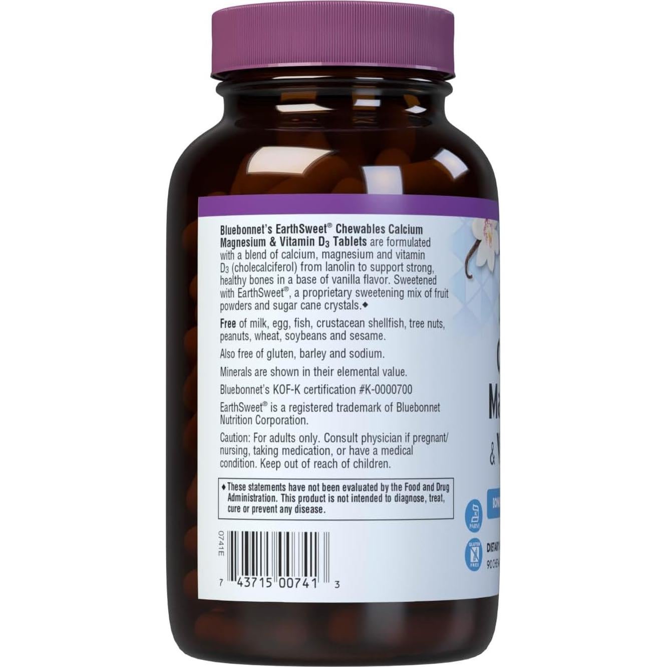 Suplemento de Calcio y Magnesio Bluebonnet 90 Tabletas Vainilla