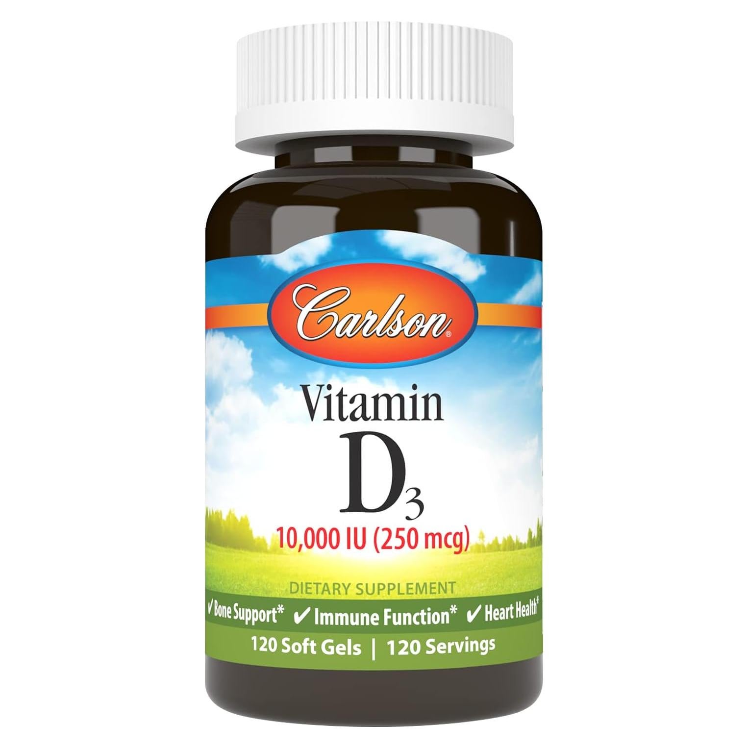 Carlson Vitamina D3 10000 UI 120 Cápsulas Blandas Suplemento