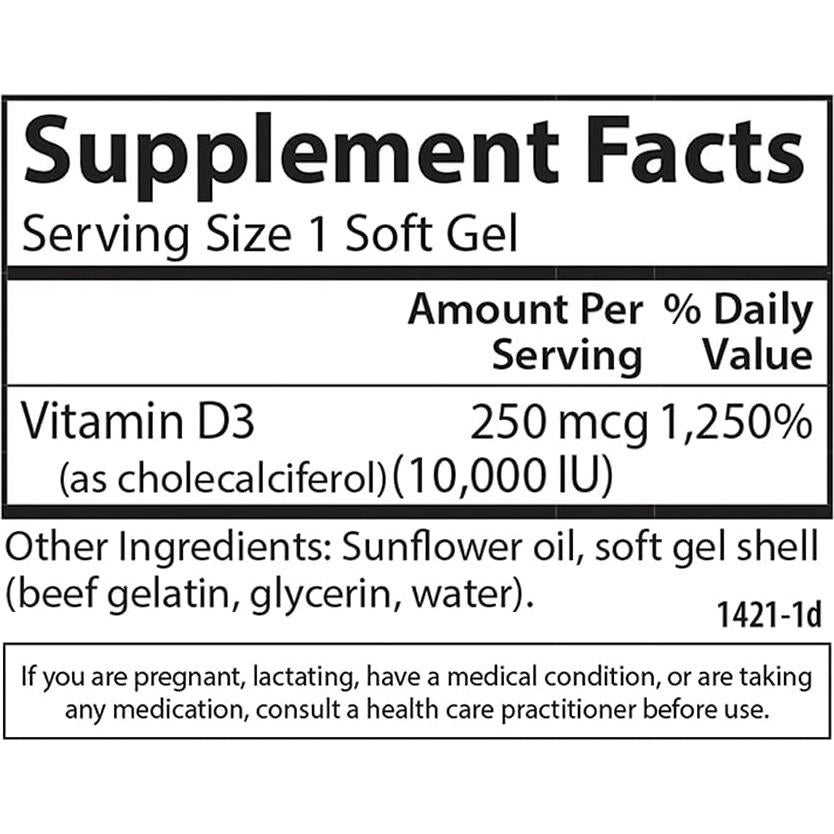 Carlson Vitamina D3 10000 UI 120 Cápsulas Blandas Suplemento