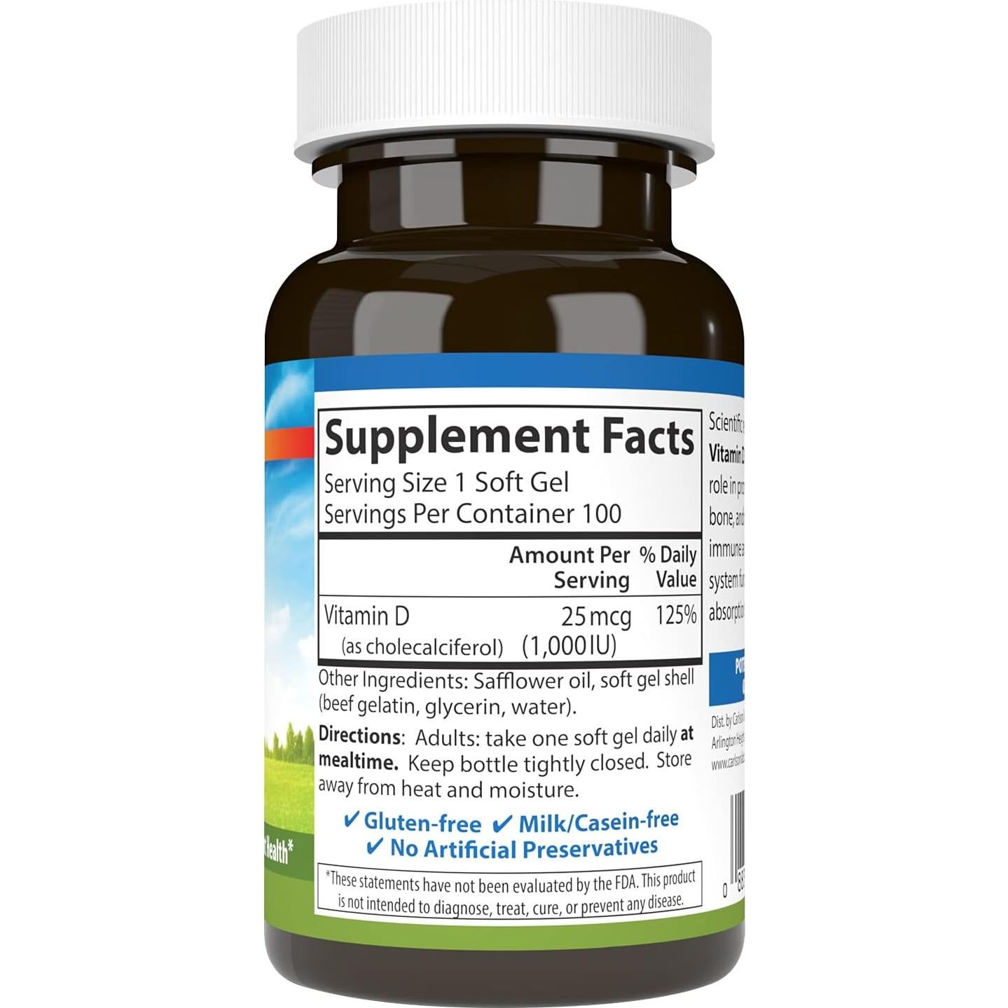 Carlson Vitamina D3 1000 UI 25 mcg Cápsulas Blandas 100 Unidades