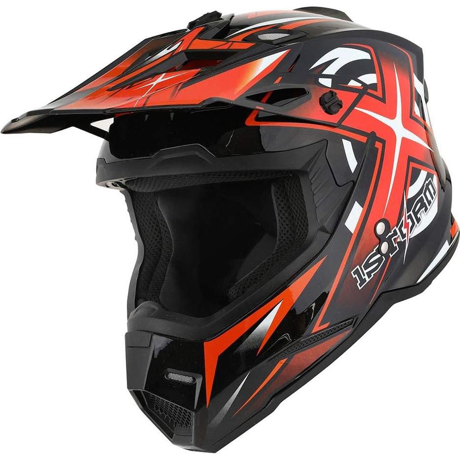 Casco de Motocross Power Gear XL Naranja + Gafas + Guantes
