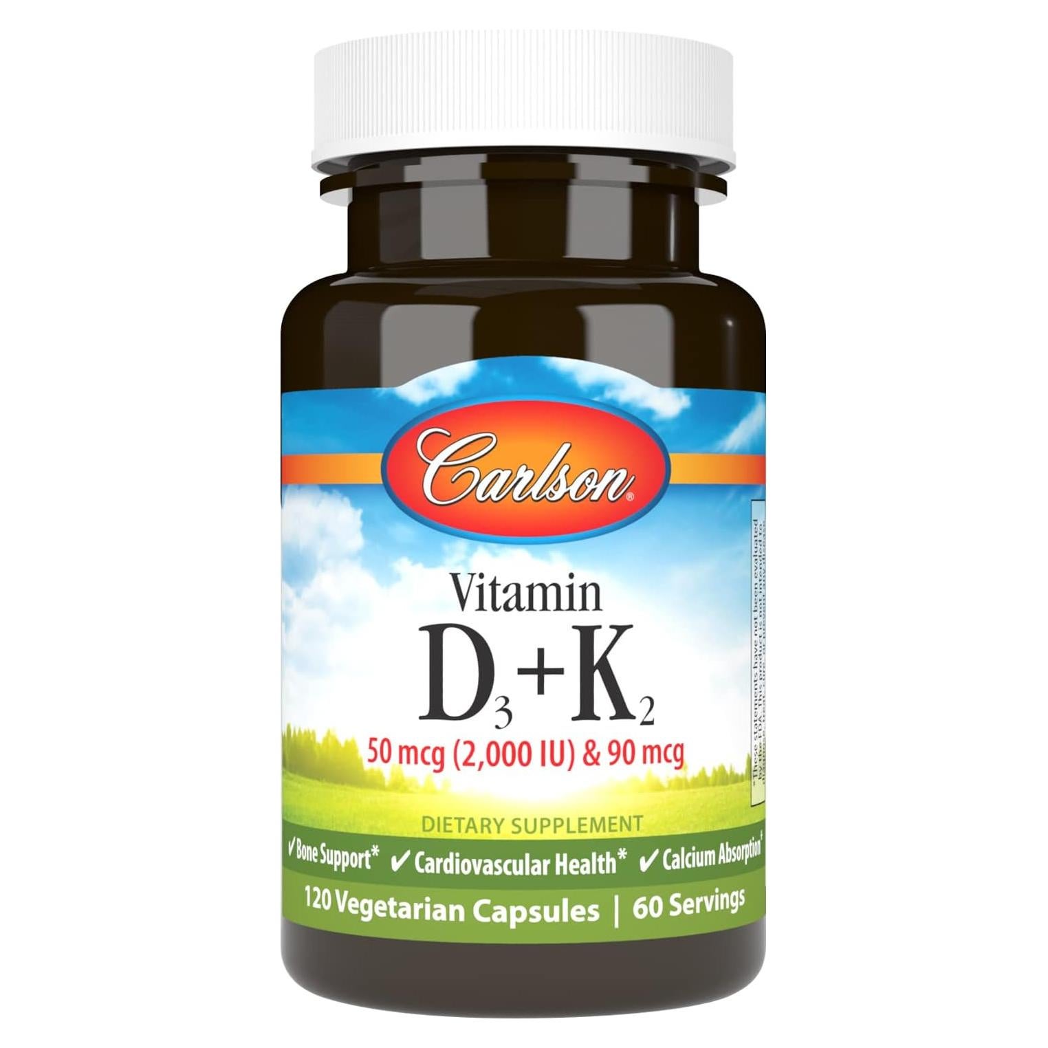 Carlson Vitamina D3 50 mcg + K2 90 mcg, 120 Cápsulas