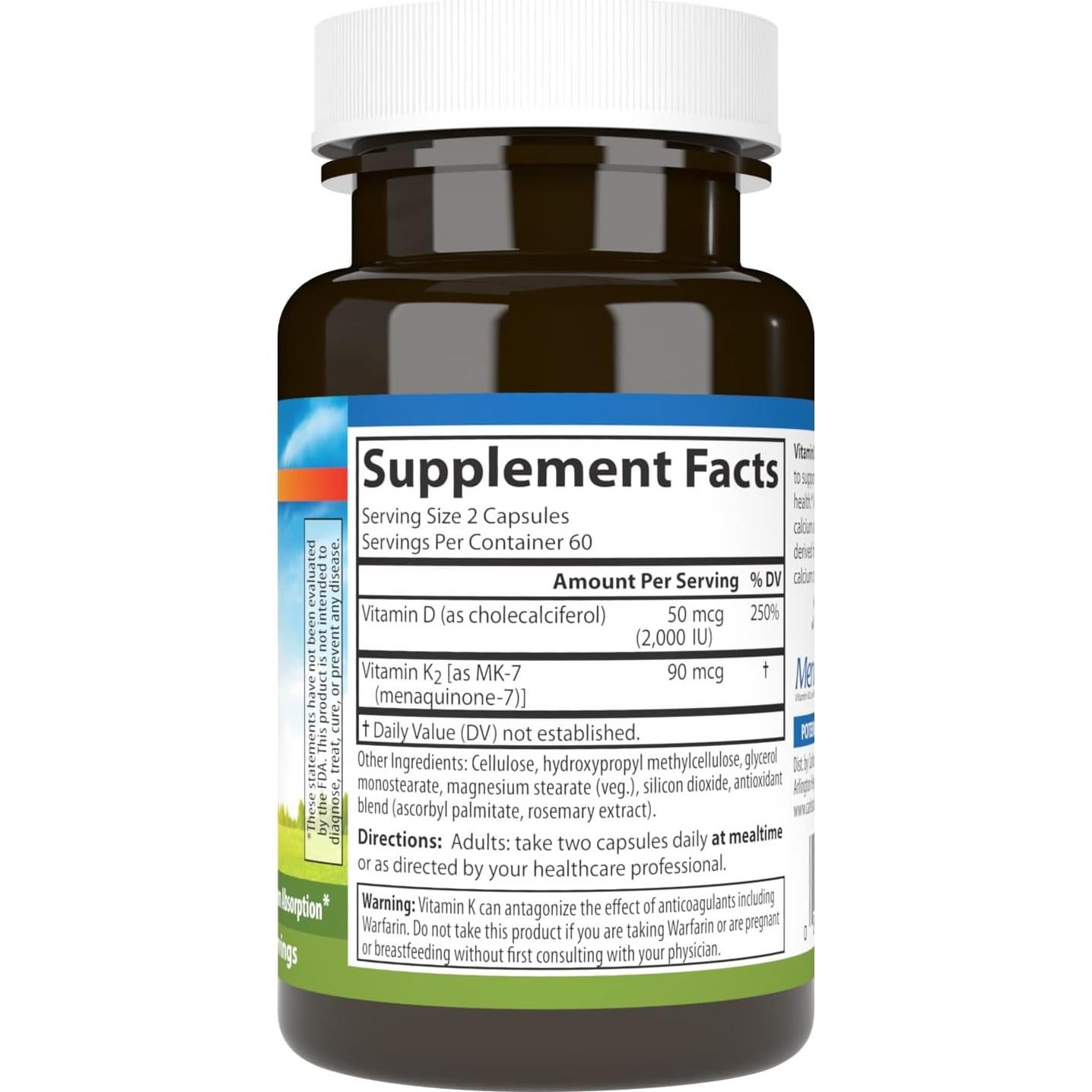 Carlson Vitamina D3 50 mcg + K2 90 mcg, 120 Cápsulas