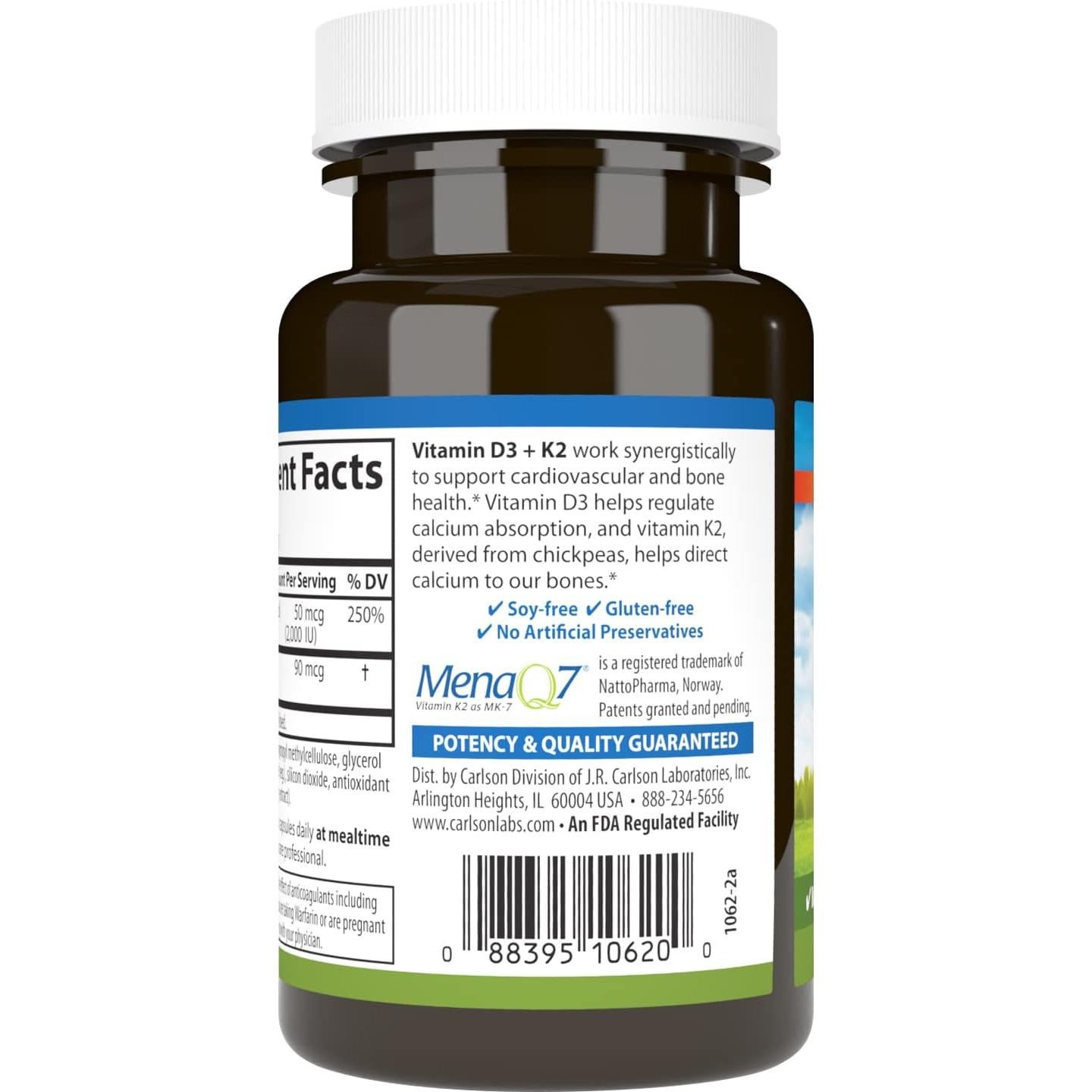 Carlson Vitamina D3 50 mcg + K2 90 mcg, 120 Cápsulas