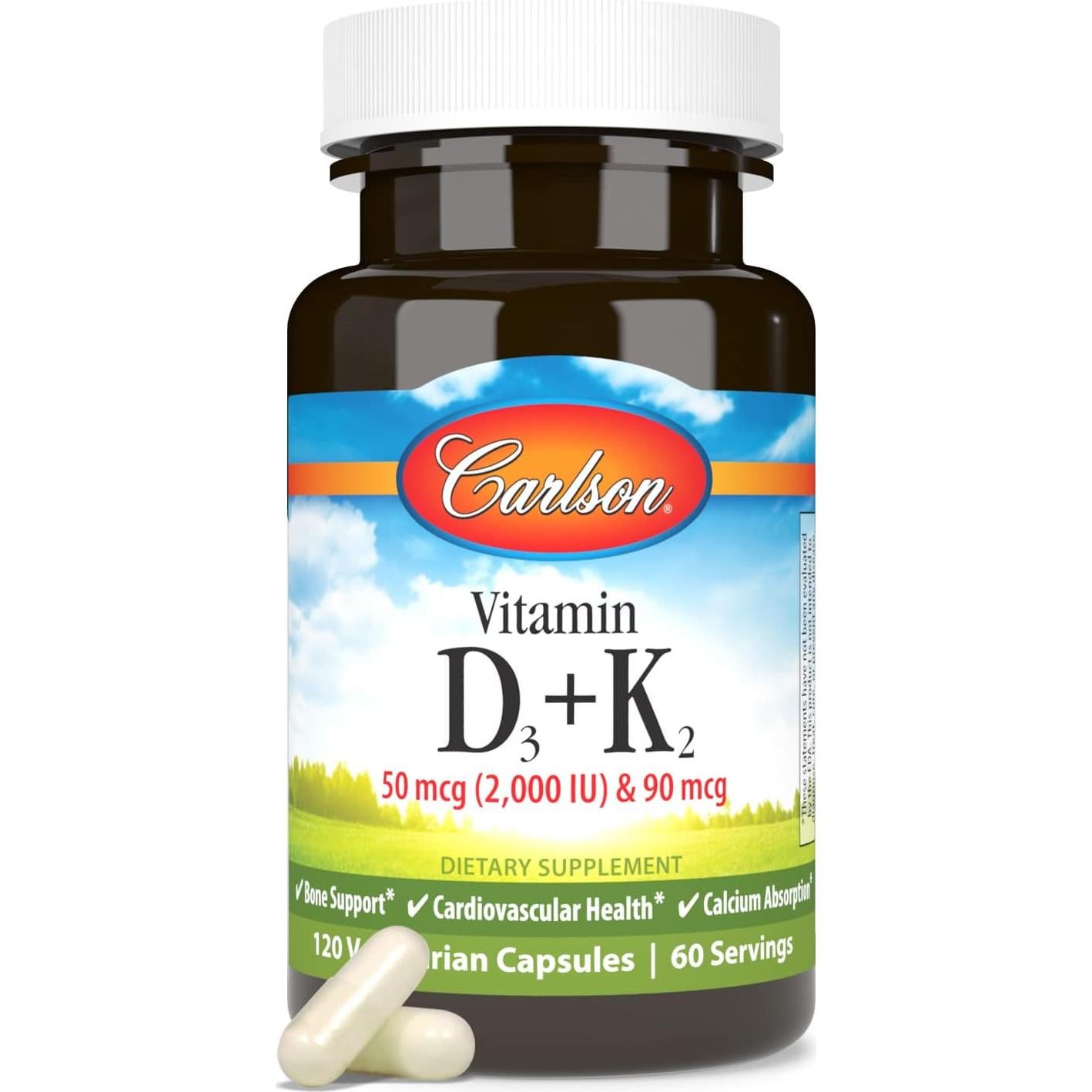 Carlson Vitamina D3 50 mcg + K2 90 mcg, 120 Cápsulas