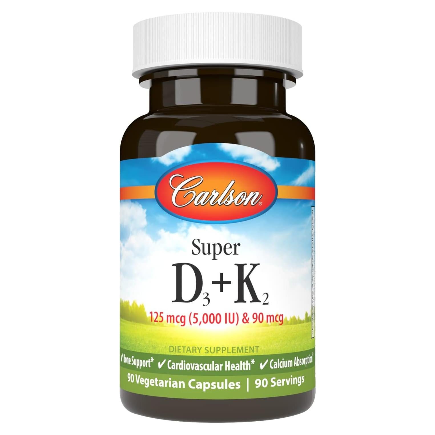 Carlson Vitamina D3 125 mcg + K2 90 mcg - 90 Cápsulas Vegetarianas