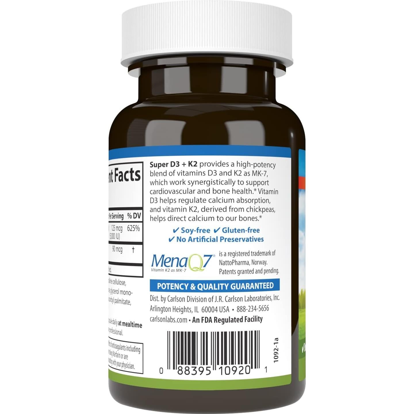 Carlson Vitamina D3 125 mcg + K2 90 mcg - 90 Cápsulas Vegetarianas
