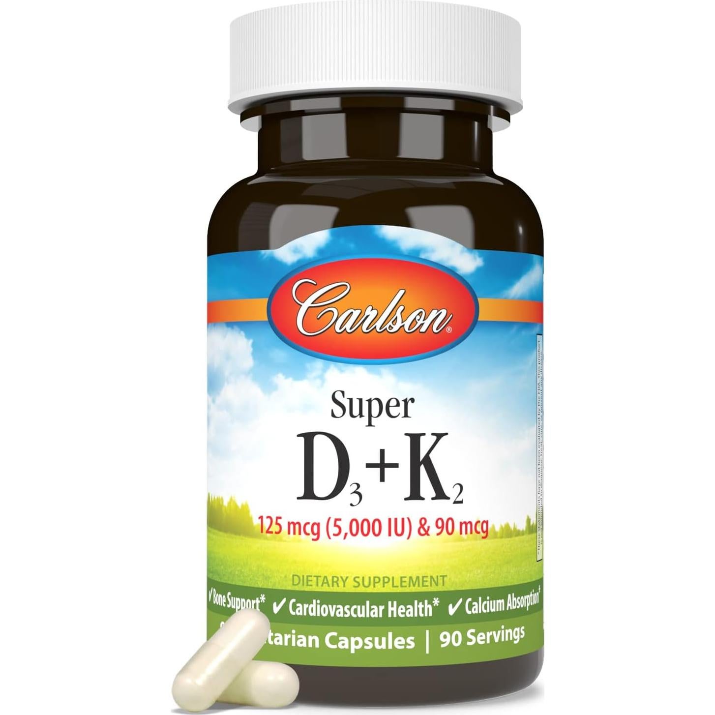 Carlson Vitamina D3 125 mcg + K2 90 mcg - 90 Cápsulas Vegetarianas