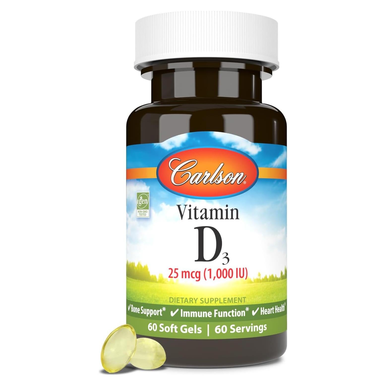 Carlson Vitamina D3 1000 UI 60 Cápsulas Blandas Salud Ósea