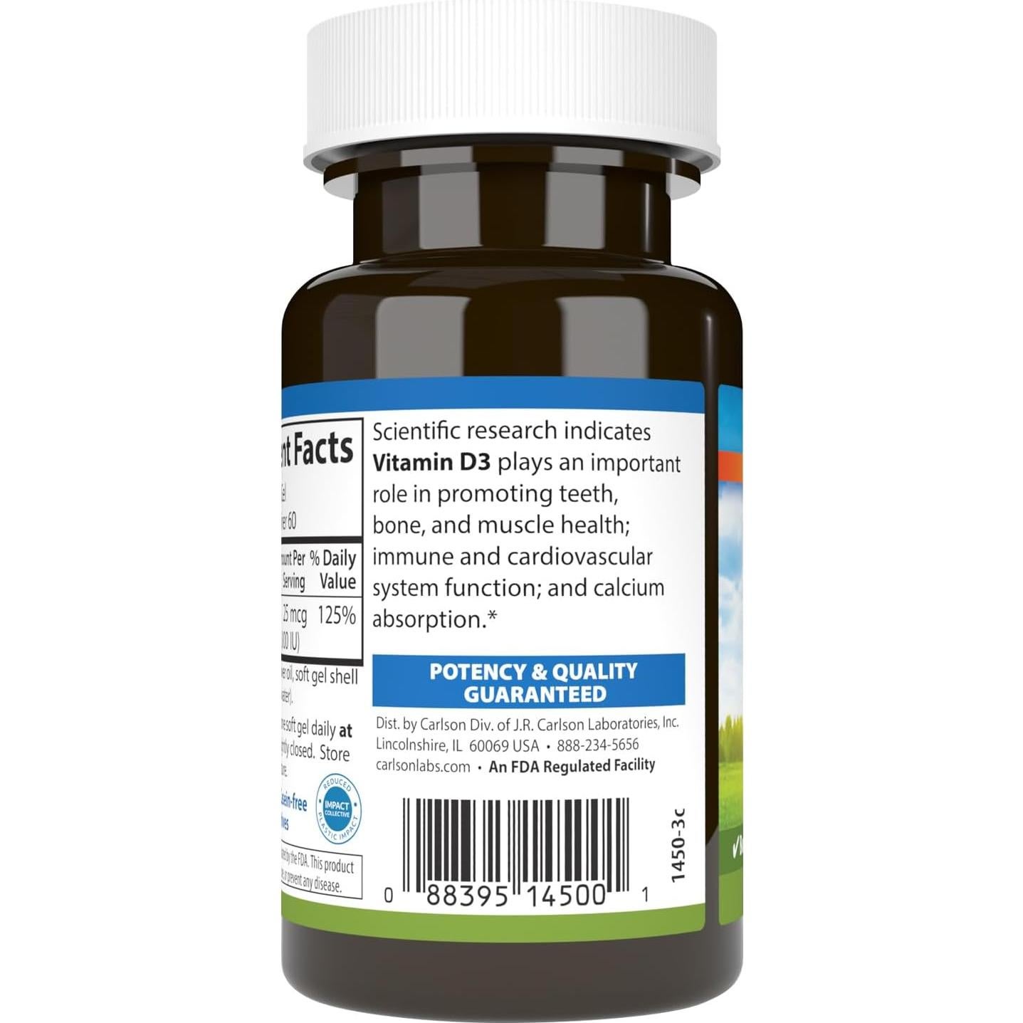 Carlson Vitamina D3 1000 UI 60 Cápsulas Blandas Salud Ósea