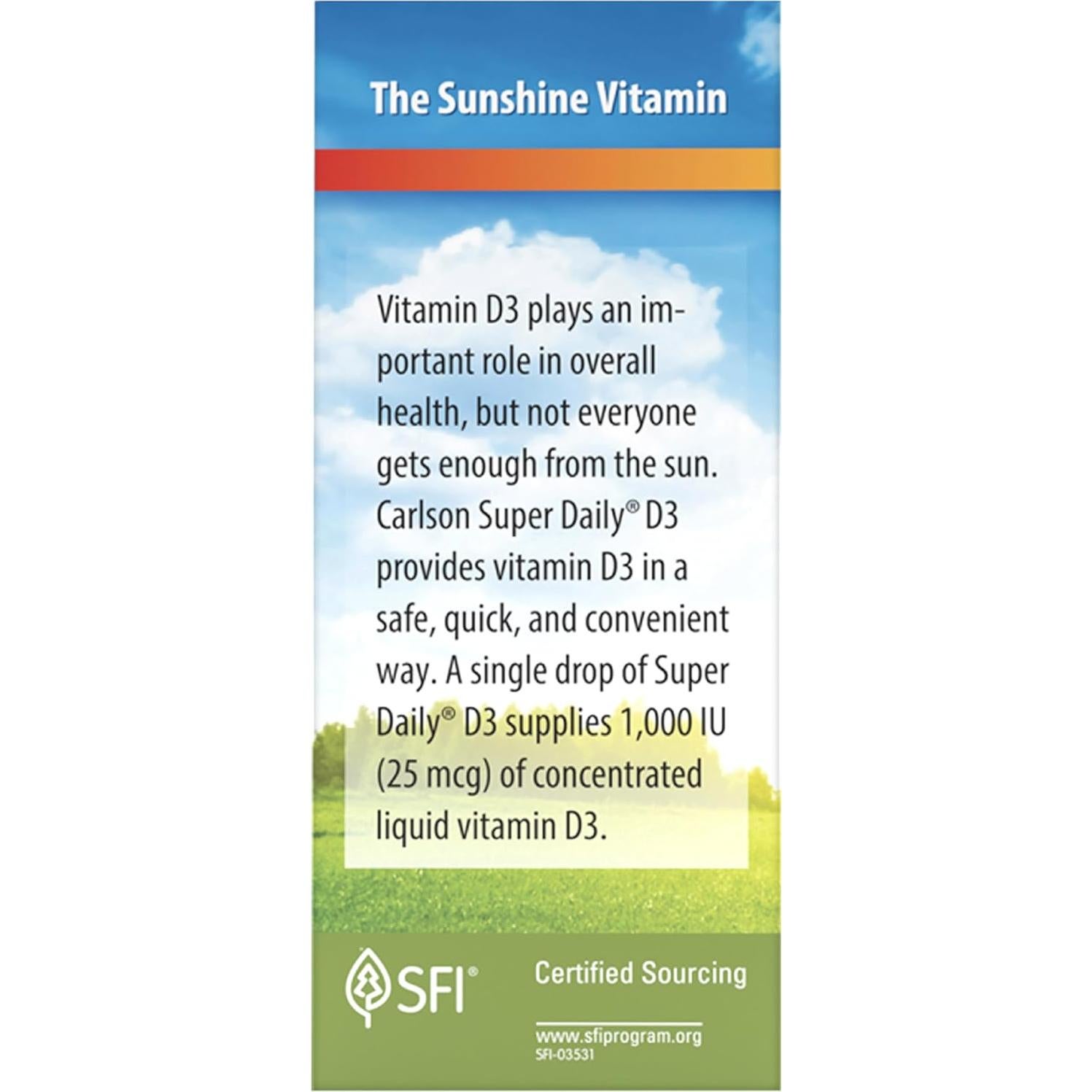 Vitamina D3 líquida Carlson 6000 IU 365 gotas vegetarianas