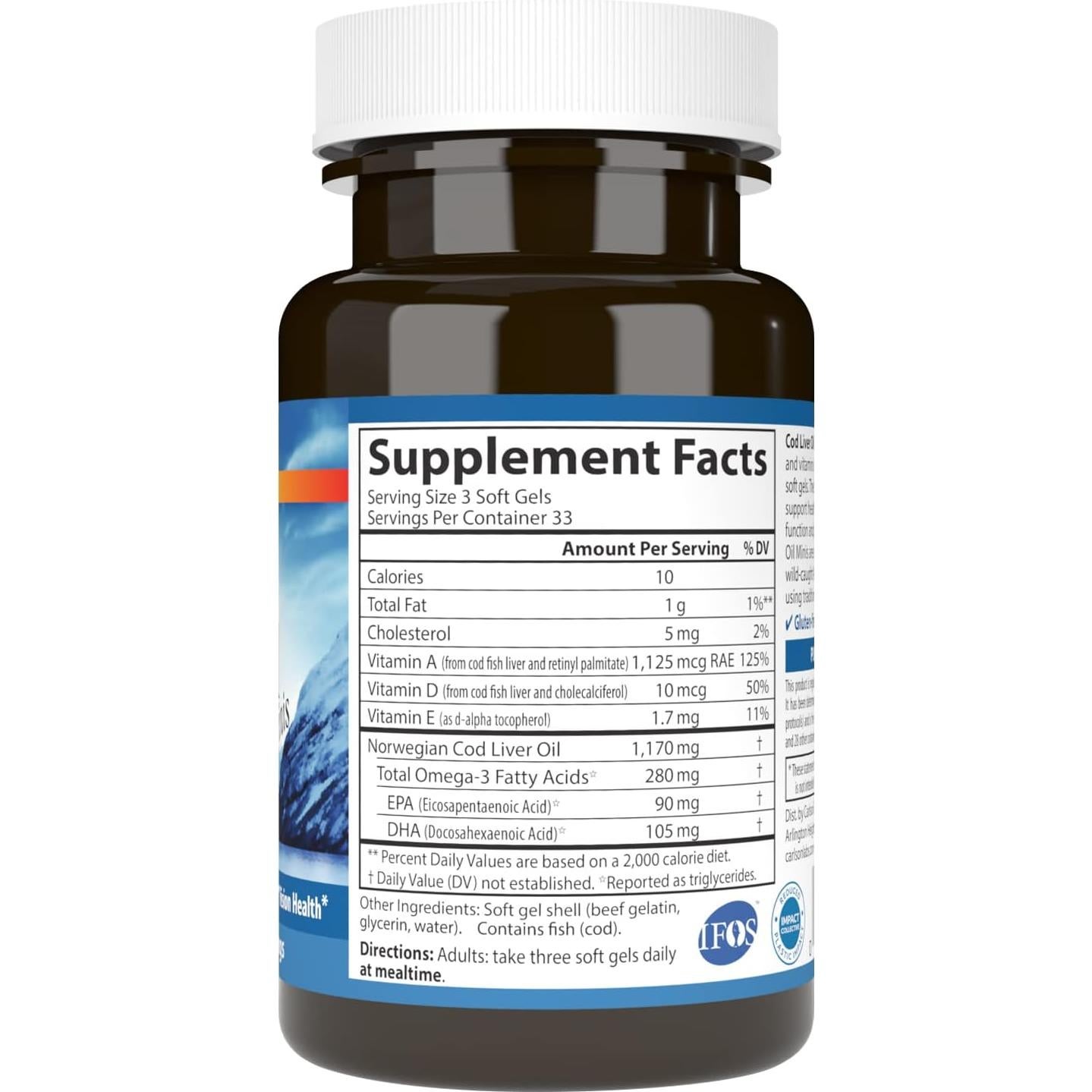 Carlson Aceite de Hígado de Bacalao 280 mg Omega-3s + A y D3