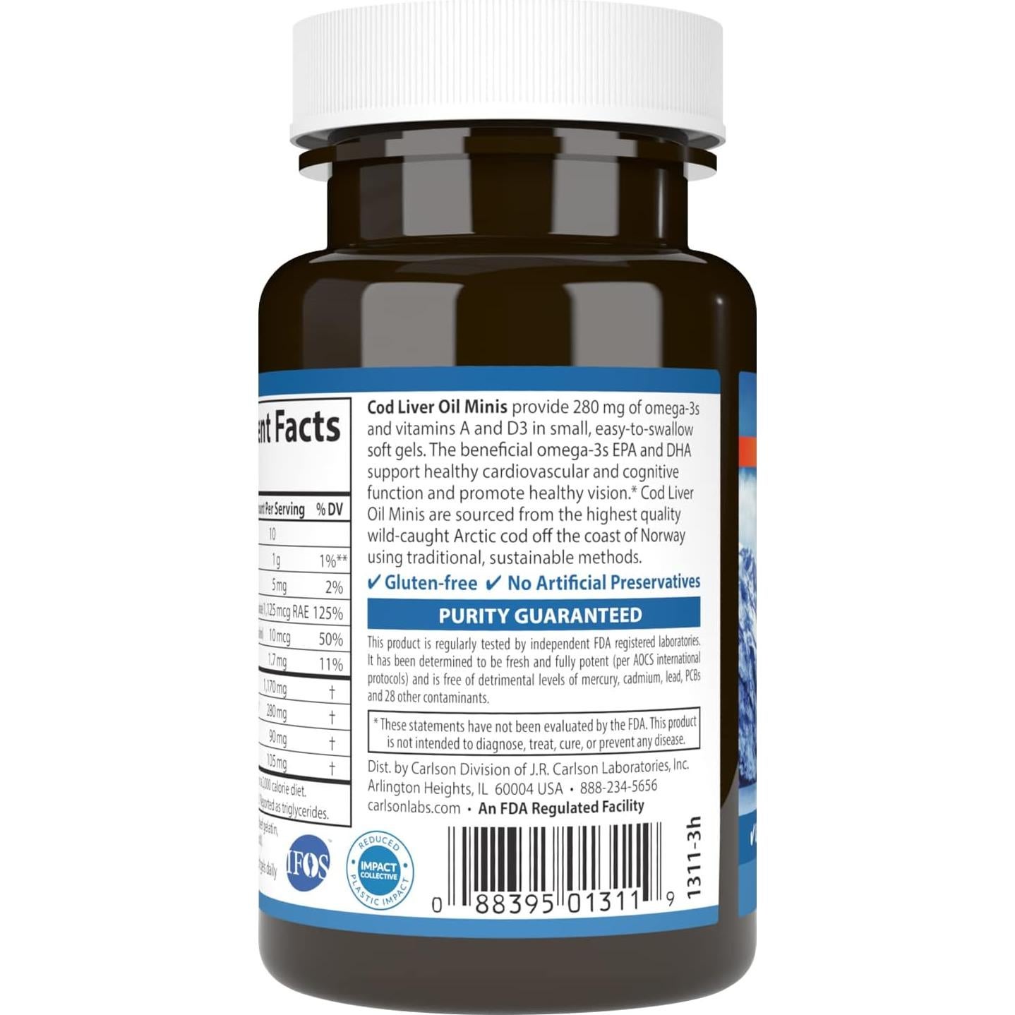 Carlson Aceite de Hígado de Bacalao 280 mg Omega-3s + A y D3
