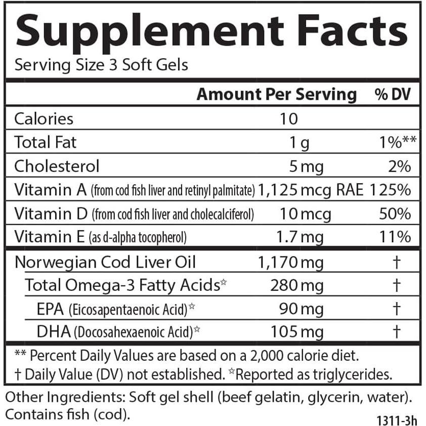 Carlson Aceite de Hígado de Bacalao 280 mg Omega-3s + A y D3