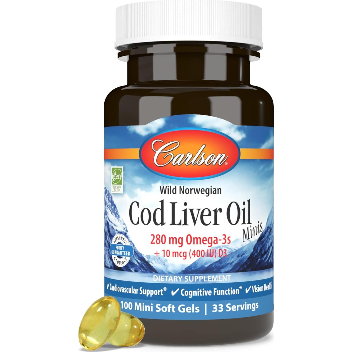 Carlson Aceite de Hígado de Bacalao 280 mg Omega-3s + A y D3