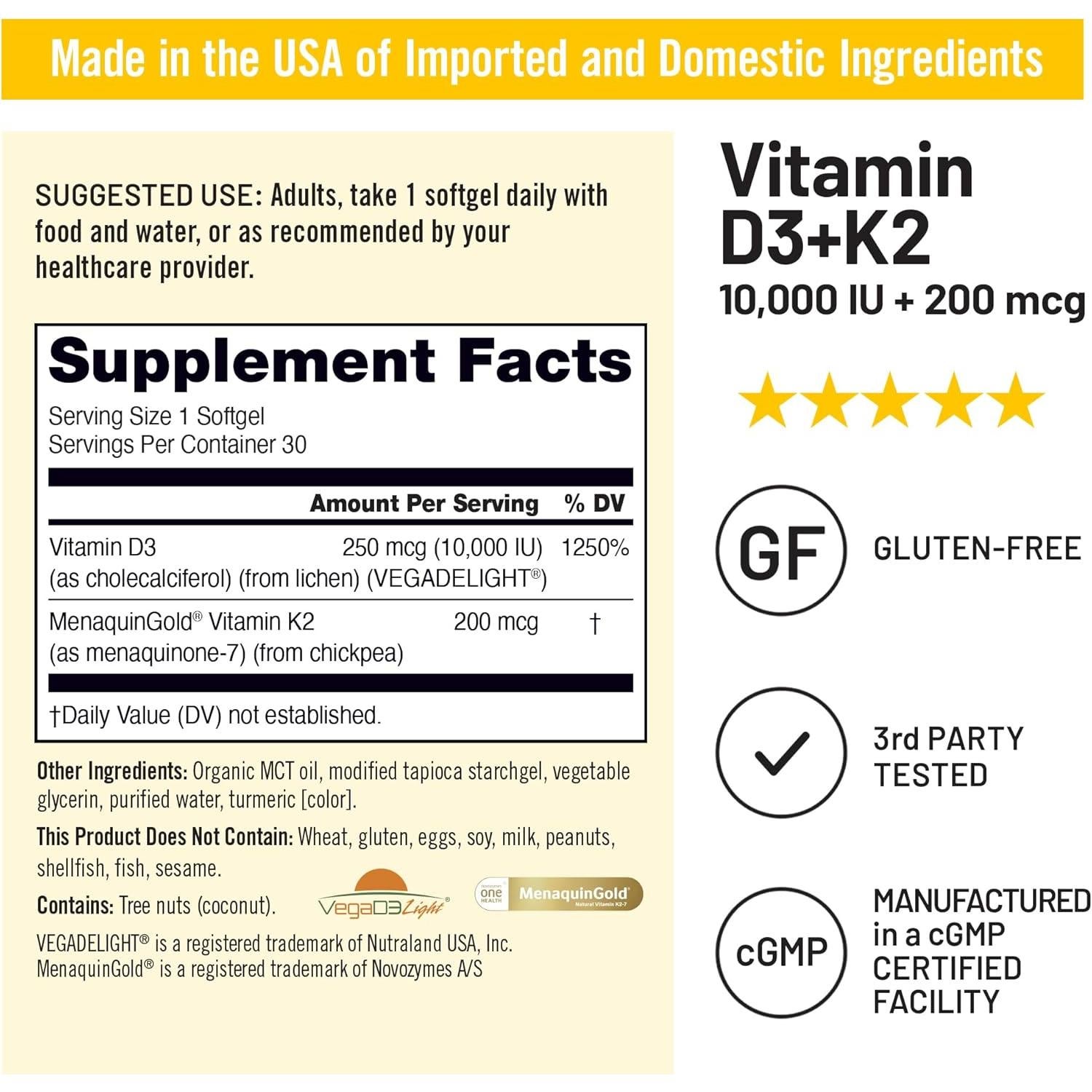 NatureWise Vitamina D3 Vegana 10000UI + K2 200mcg - 30 Gelatinas